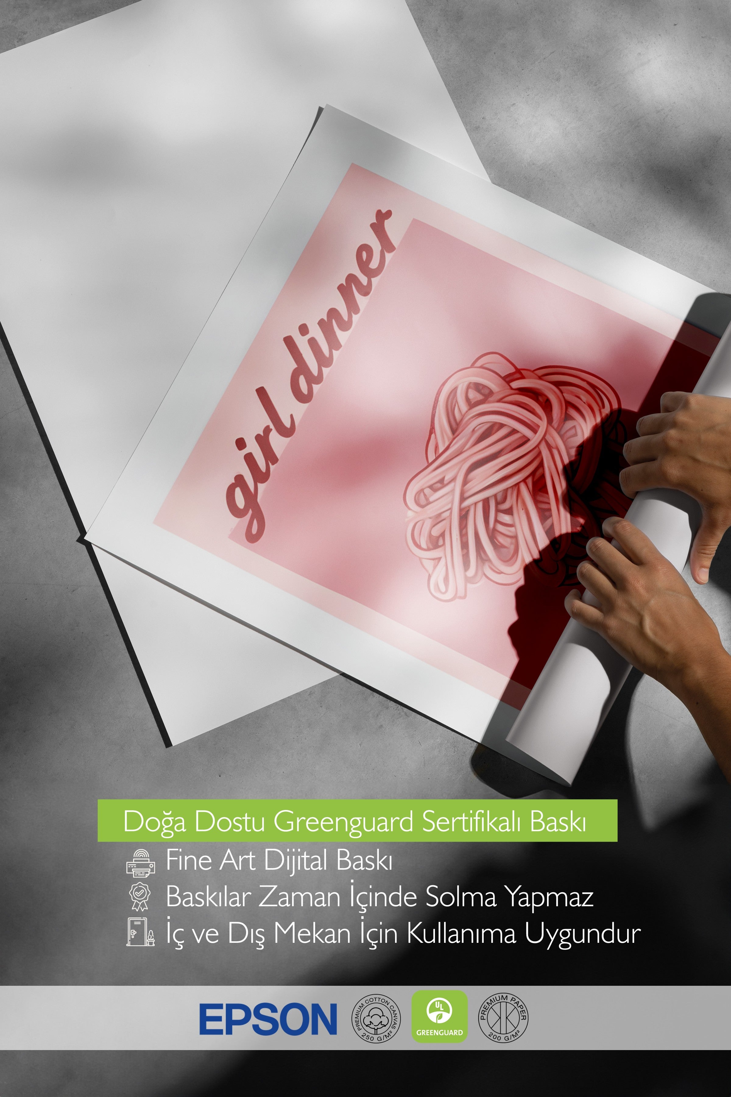 Çerçevesiz Poster, Girl Dinner, Comfort Serisi Mutfak Duvar Posteri, NO:109095