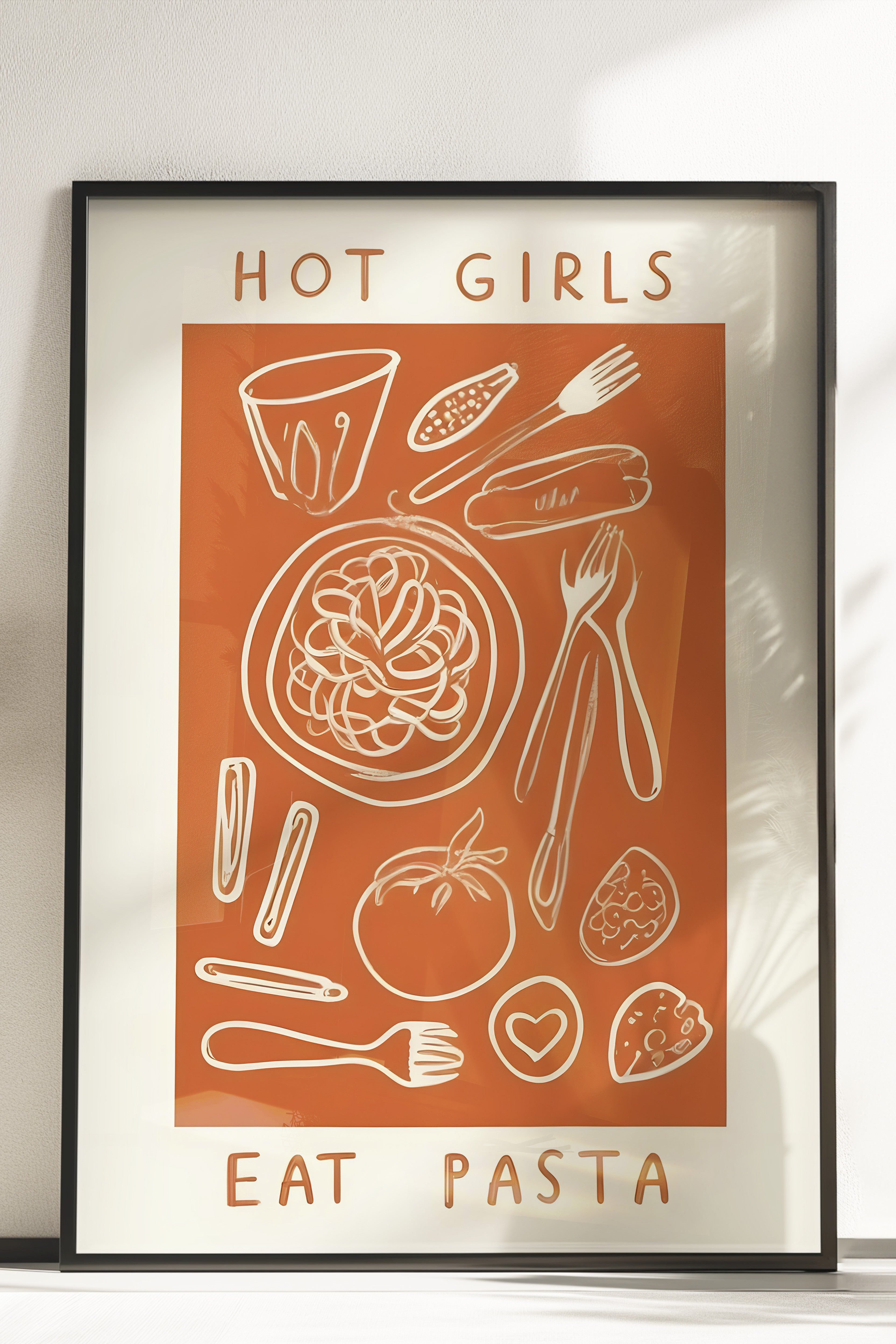 Çerçevesiz Poster, Hot Girl Eat Pasta, Comfort Serisi Mutfak Duvar Posteri, NO:109125