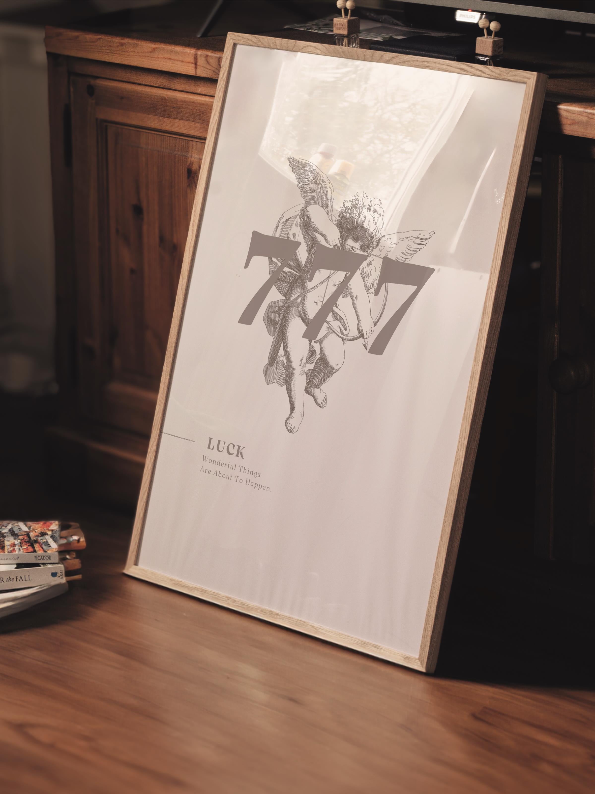 Çerçevesiz Poster, İllüstrasyon Çizim Poster - 777 Angel Numbers - Bej, Duvar Posteri, Duvar Dekoru, HD Baskı, Kalın Arşivsel Sanat Kağıdı