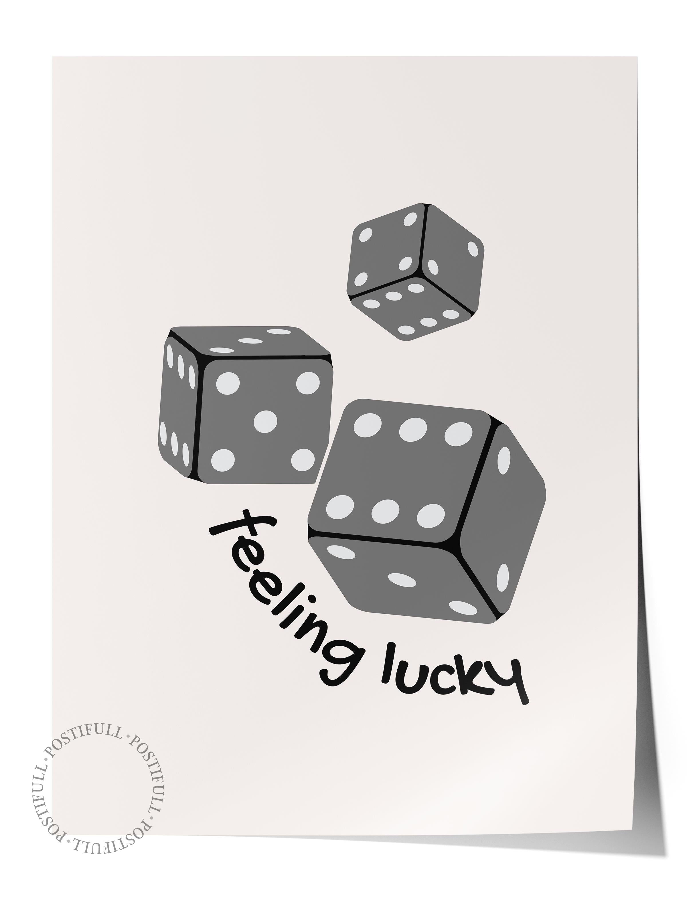 Çerçevesiz Poster, İllüstrasyon Çizim Poster - Feeling Lucky Zar Siyah, Duvar Posteri, Duvar Dekoru, HD Baskı, Kalın Arşivsel Sanat Kağıdı