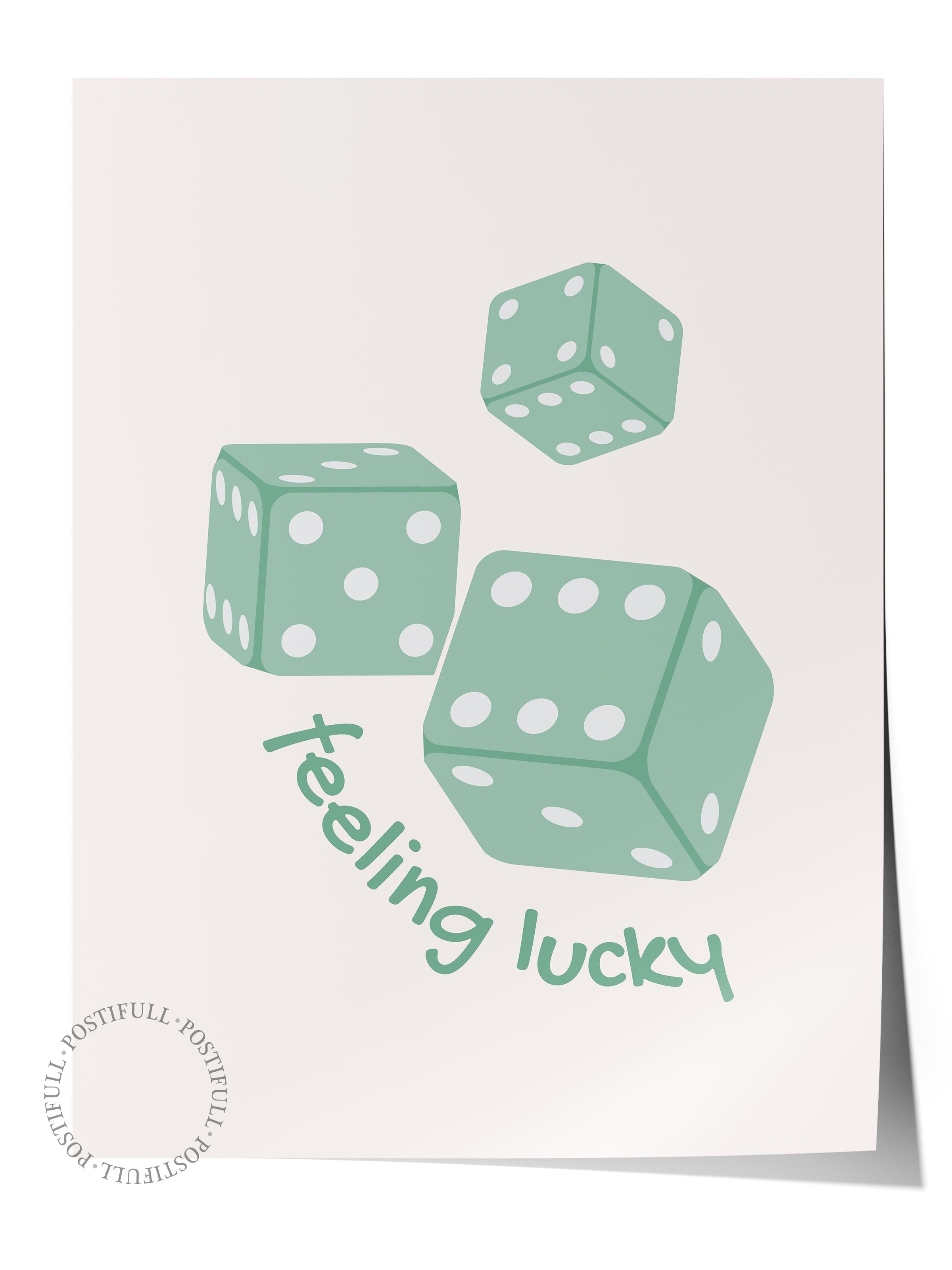 Çerçevesiz Poster, İllüstrasyon Çizim Poster - Feeling Lucky Zar Yeşil, Duvar Posteri, Duvar Dekoru, HD Baskı, Kalın Arşivsel Sanat Kağıdı