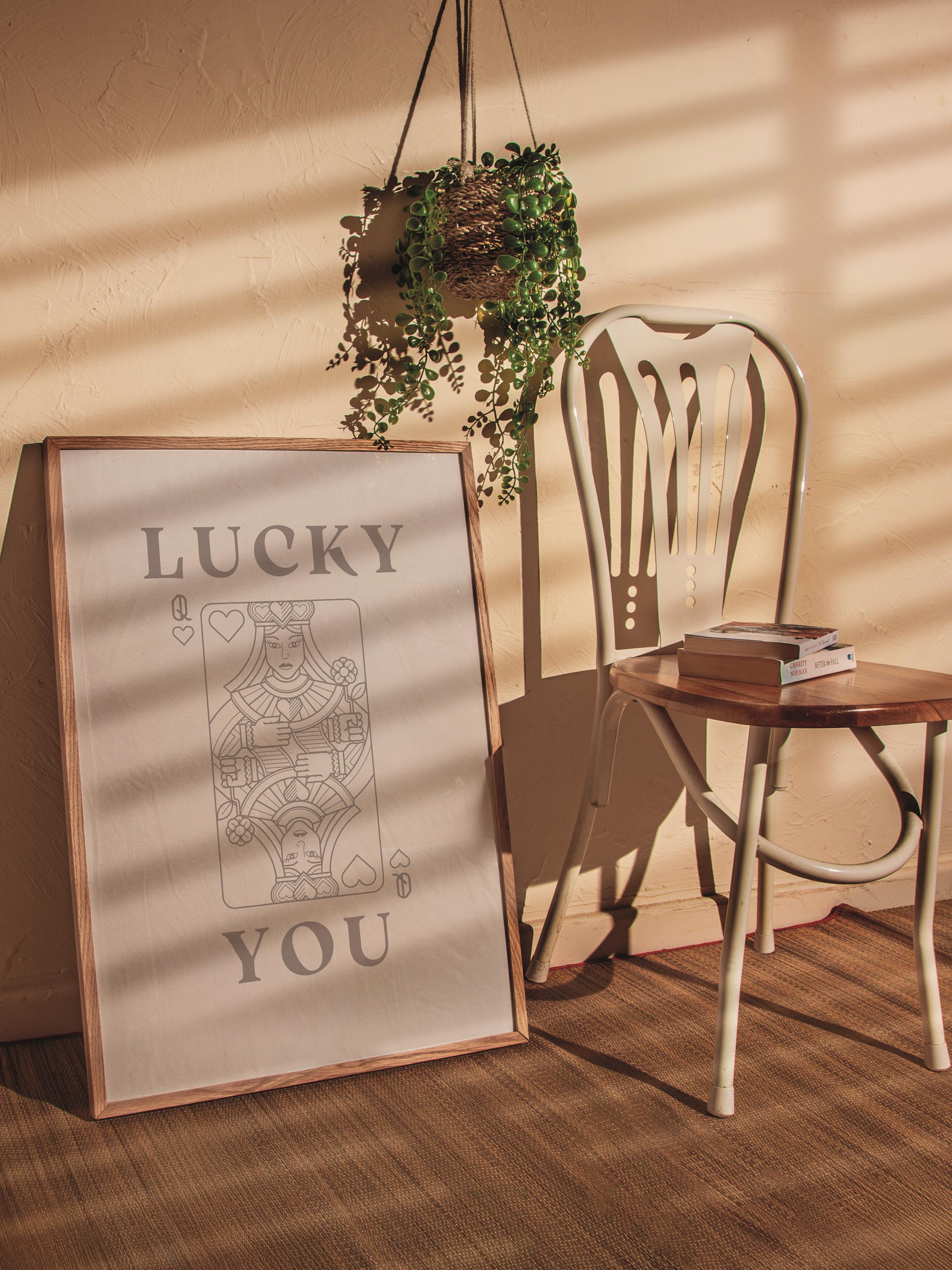 Çerçevesiz Poster, İllüstrasyon Çizim Poster - Lucky You - Bej, Duvar Posteri, Duvar Dekoru, HD Baskı, Kalın Arşivsel Sanat Kağıdı
