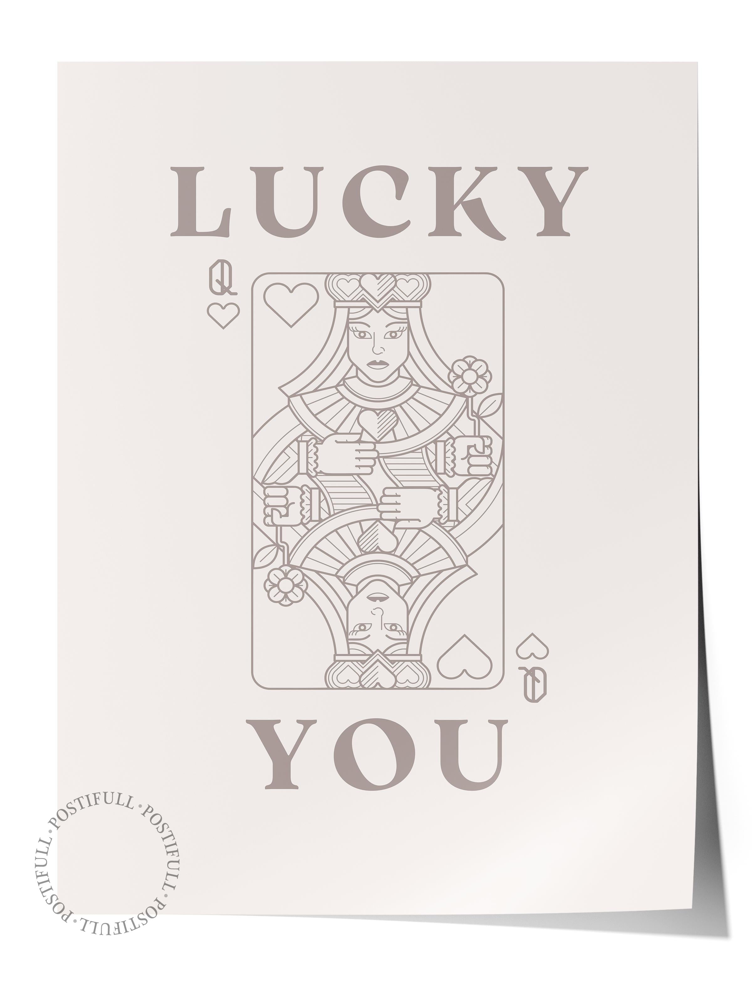 Çerçevesiz Poster, İllüstrasyon Çizim Poster - Lucky You - Bej, Duvar Posteri, Duvar Dekoru, HD Baskı, Kalın Arşivsel Sanat Kağıdı