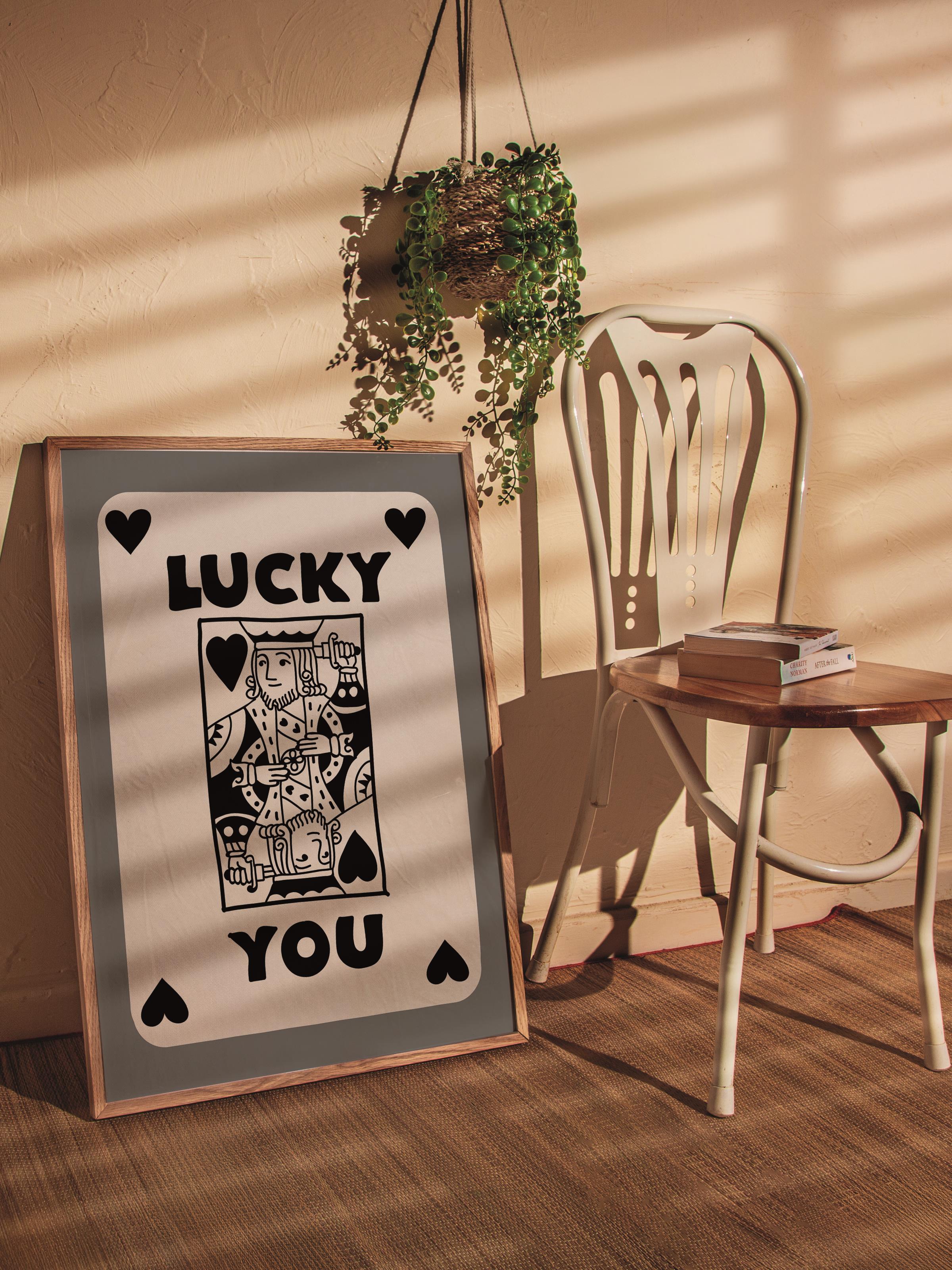 Çerçevesiz Poster, İllüstrasyon Çizim Poster - Lucky You İskambil Kartı, Duvar Posteri, Duvar Dekoru, HD Baskı, Kalın Arşivsel Sanat Kağıdı