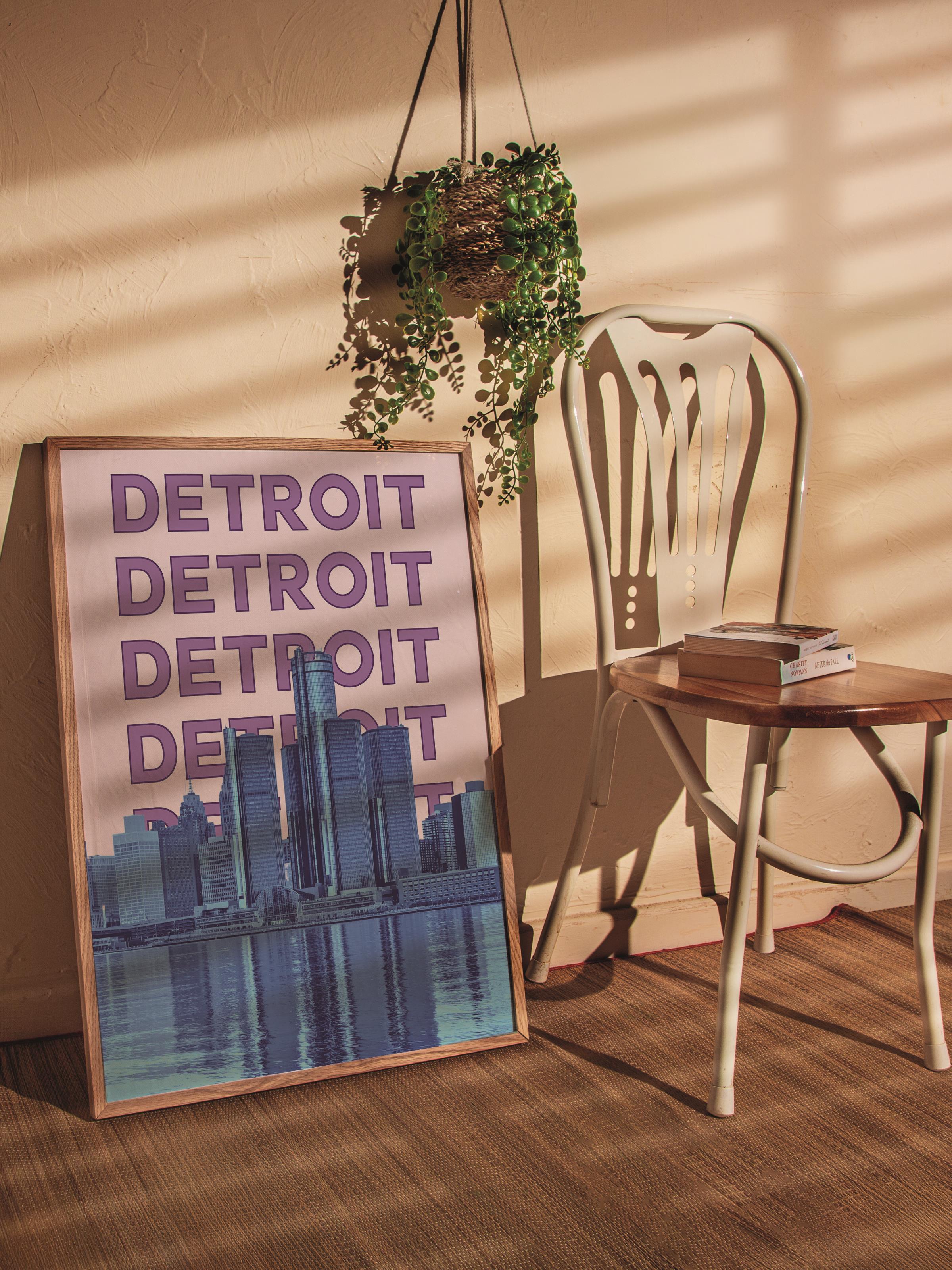 Çerçevesiz Poster İllüstrasyon Şehir - Detroit, Şehirler Serisi, Duvar Posteri, HD Baskı, Kalın Arşivsel Sanat Kağıdı