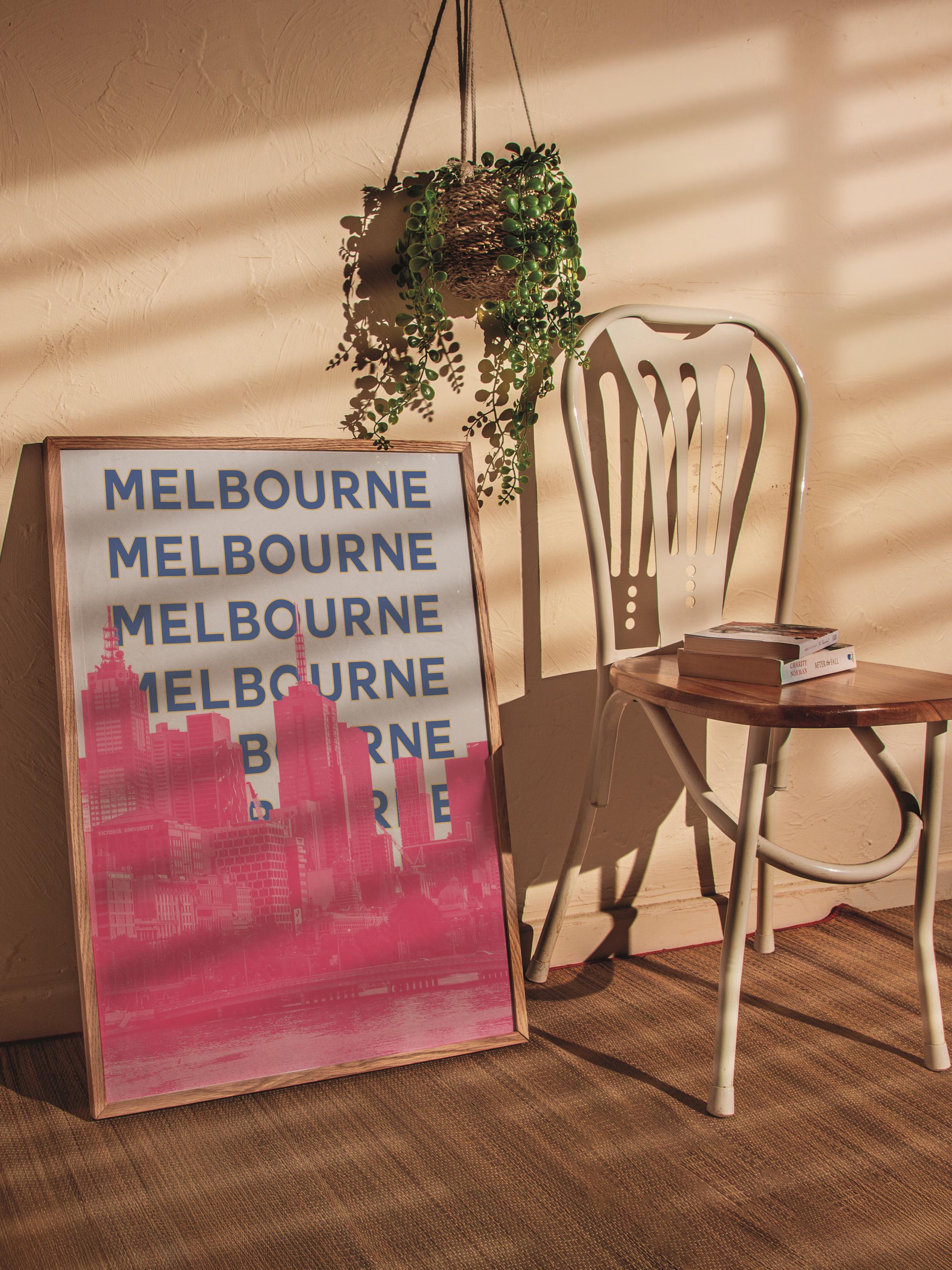 Çerçevesiz Poster İllüstrasyon Şehir - Melbourne, Şehirler Serisi, Duvar Posteri, HD Baskı, Kalın Arşivsel Sanat Kağıdı