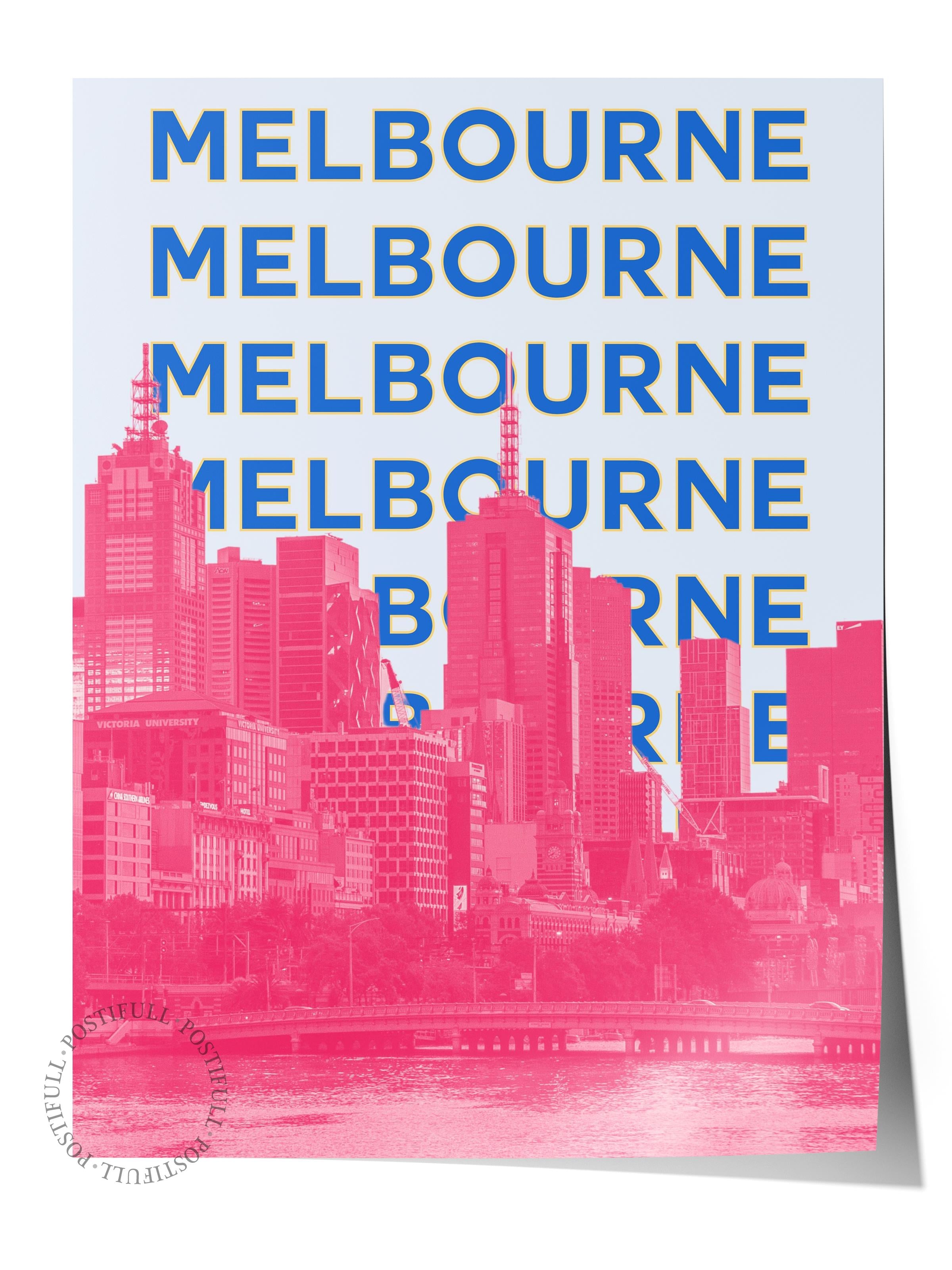 Çerçevesiz Poster İllüstrasyon Şehir - Melbourne, Şehirler Serisi, Duvar Posteri, HD Baskı, Kalın Arşivsel Sanat Kağıdı
