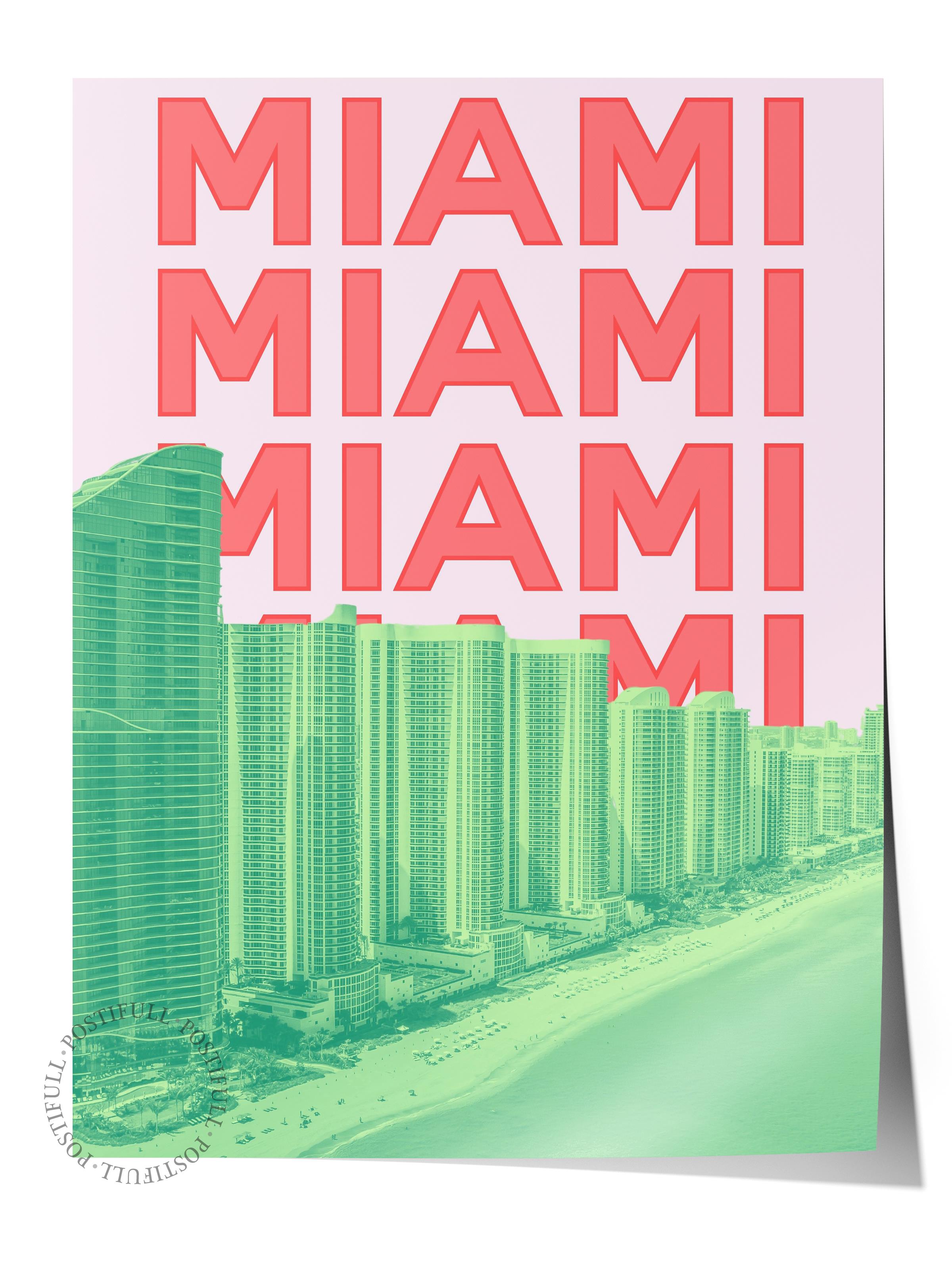 Çerçevesiz Poster İllüstrasyon Şehir - Miami, Şehirler Serisi, Duvar Posteri, HD Baskı, Kalın Arşivsel Sanat Kağıdı