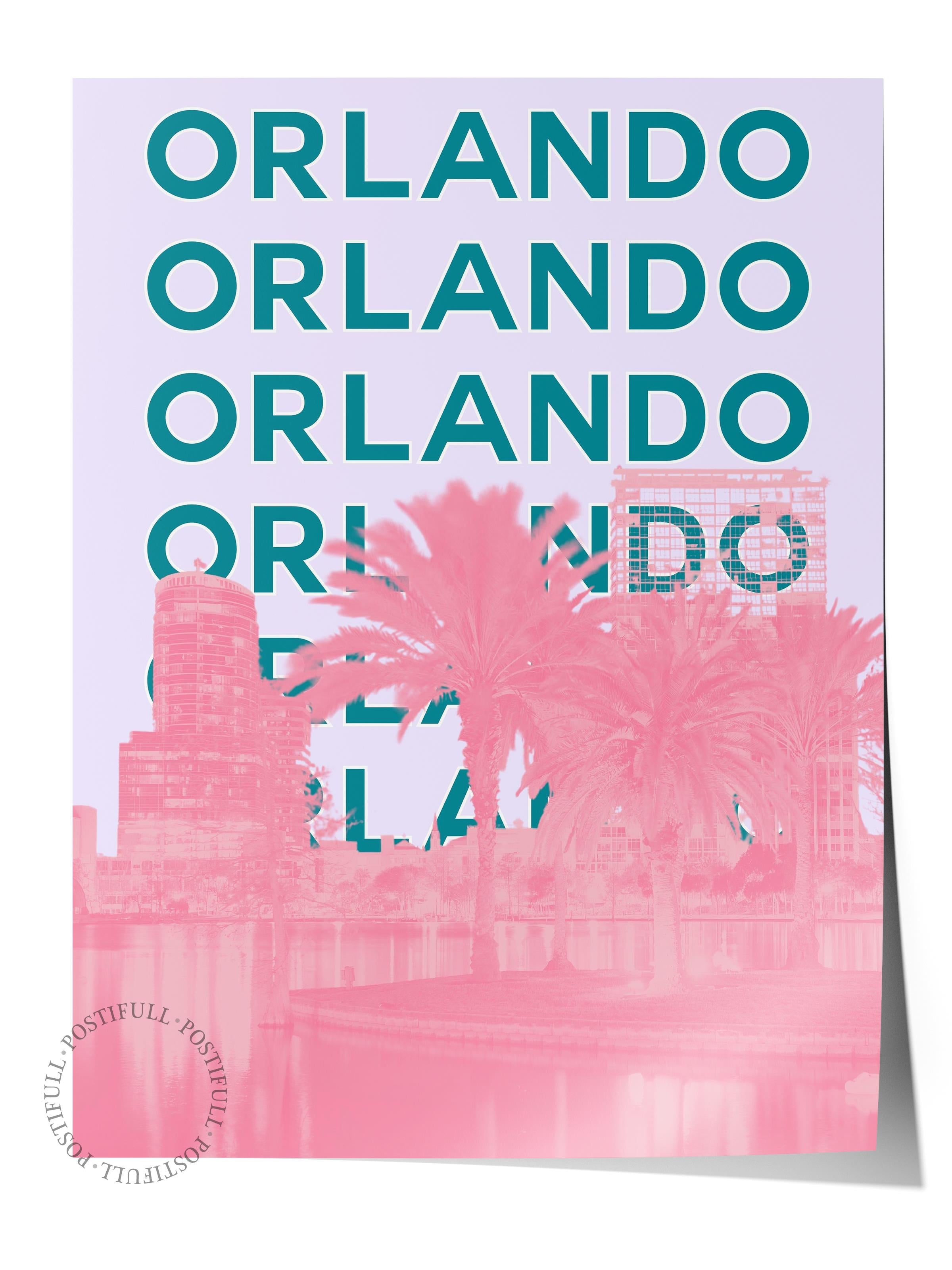 Çerçevesiz Poster İllüstrasyon Şehir - Orlando, Şehirler Serisi, Duvar Posteri, HD Baskı, Kalın Arşivsel Sanat Kağıdı