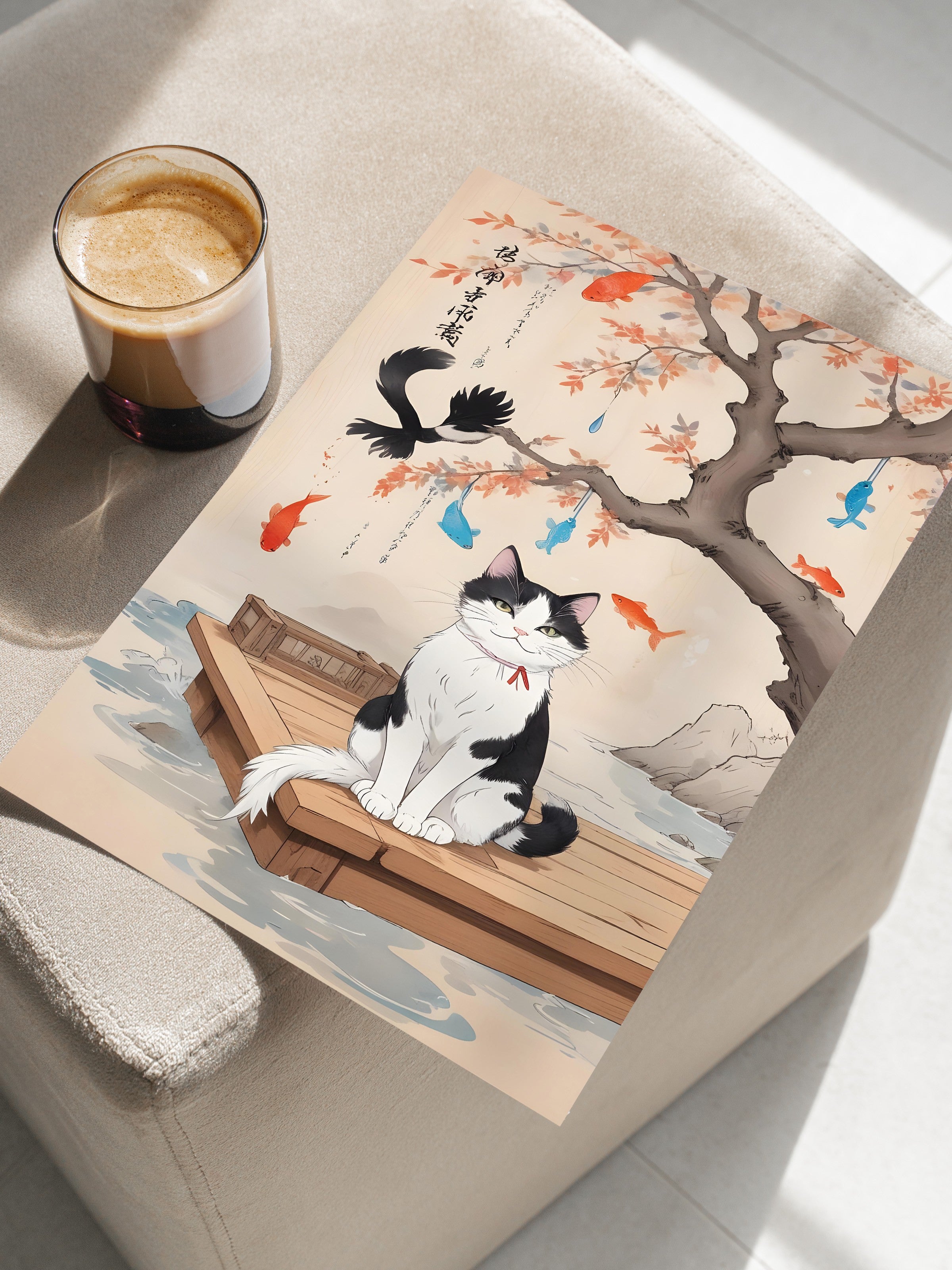 Çerçevesiz Poster, Japanese Cats, Comfort Serisi Mutfak Duvar Posteri, NO:109165