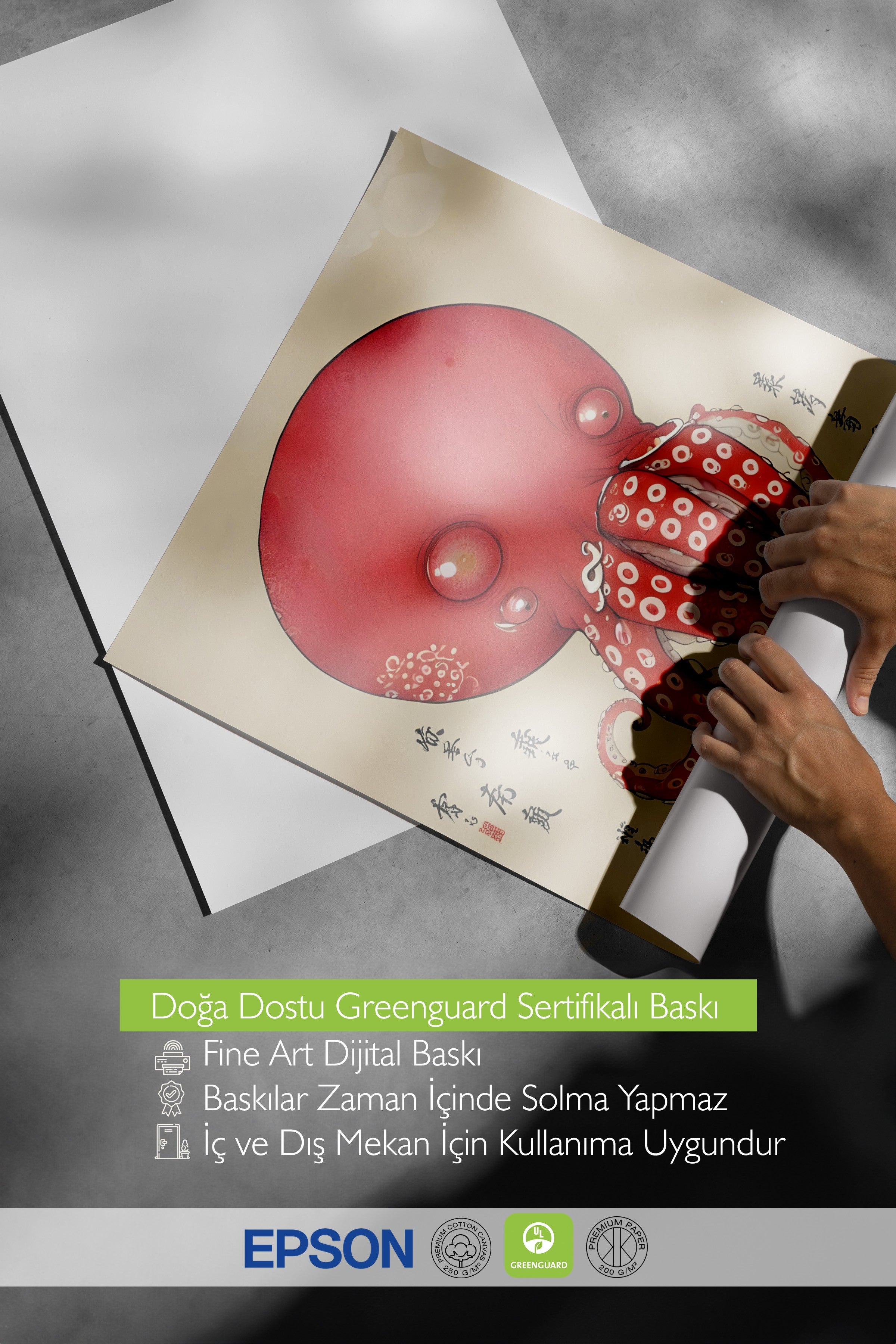 Çerçevesiz Poster, Japanese Octopus, Comfort Serisi Duvar Posteri, NO:108922