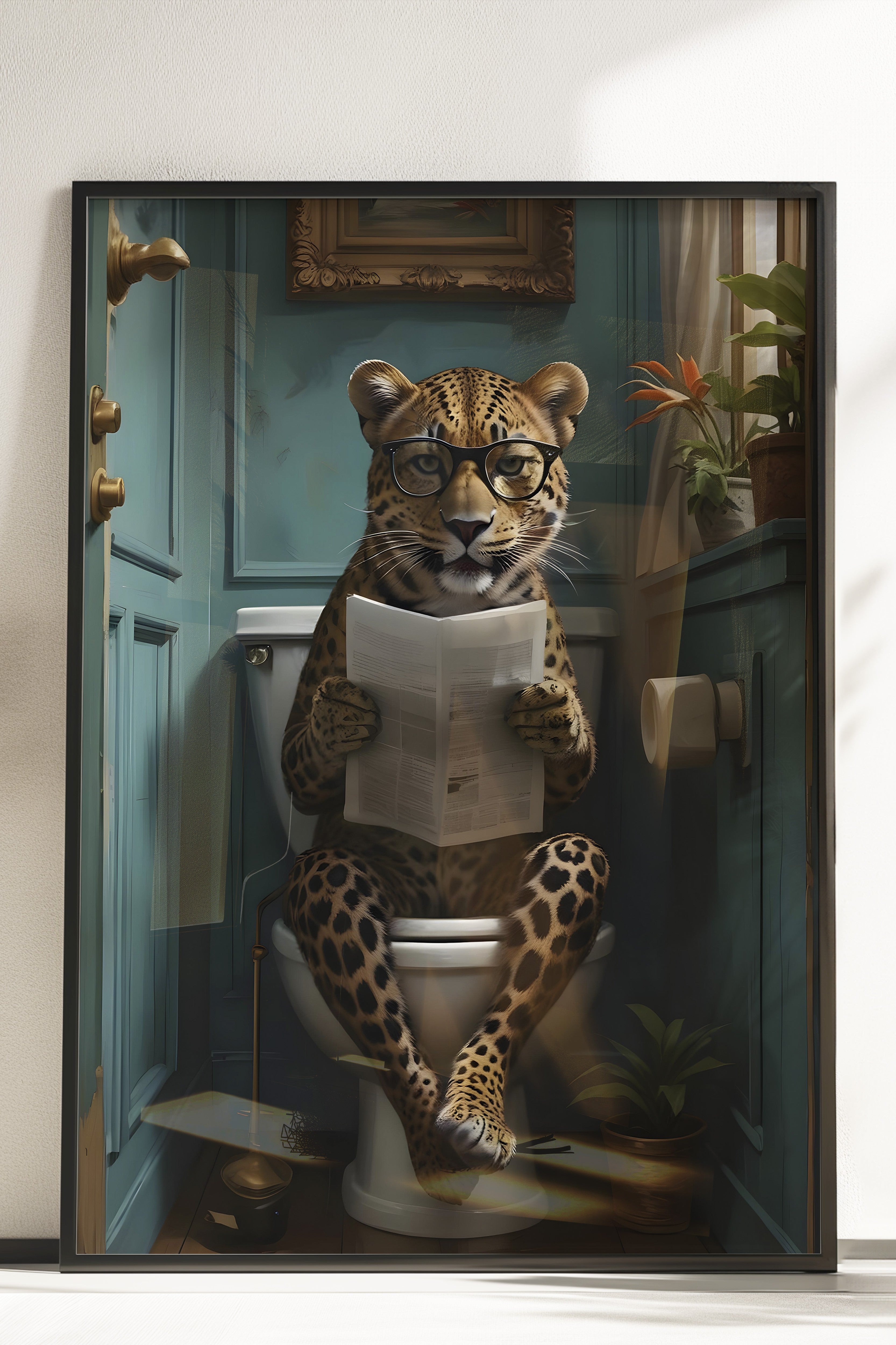 Çerçevesiz Poster, Leopard in Toilet, Comfort Serisi Duvar Posteri, NO:108926