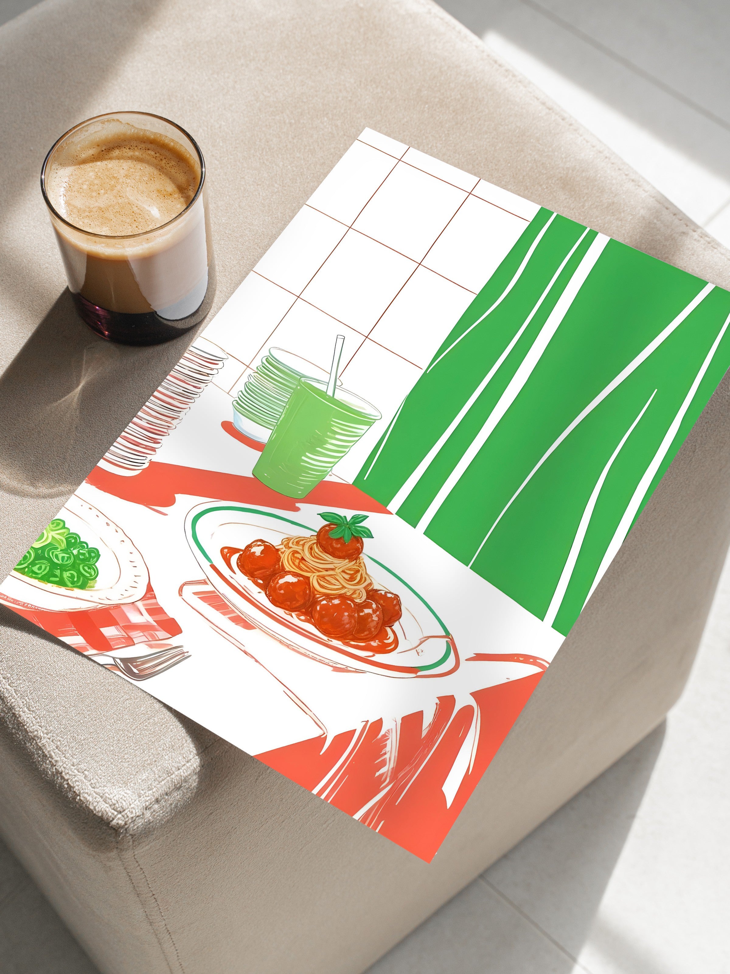 Çerçevesiz Poster, Meatball Spaghetti, Comfort Serisi Mutfak Duvar Posteri, NO:109110