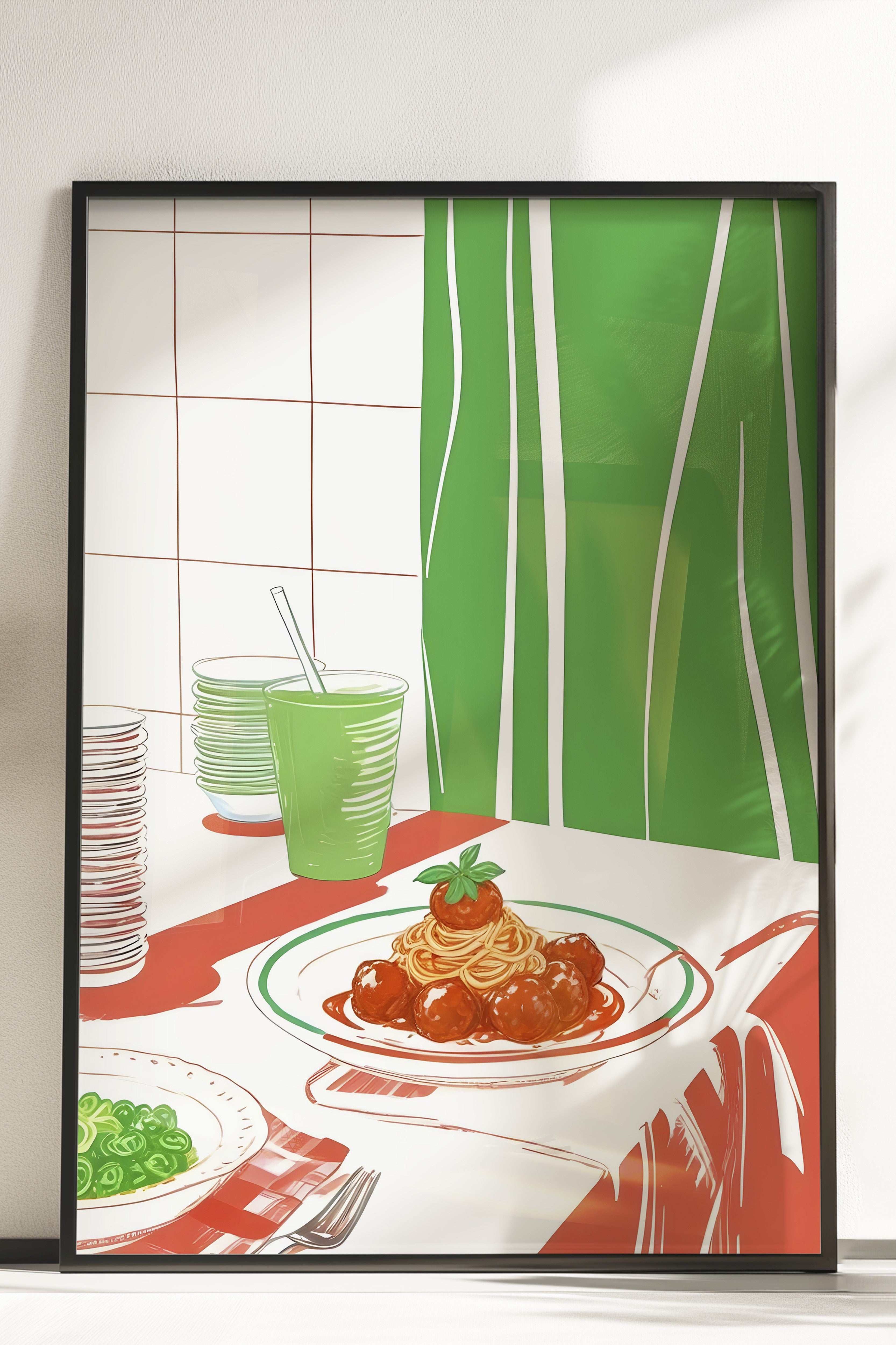 Çerçevesiz Poster, Meatball Spaghetti, Comfort Serisi Mutfak Duvar Posteri, NO:109110