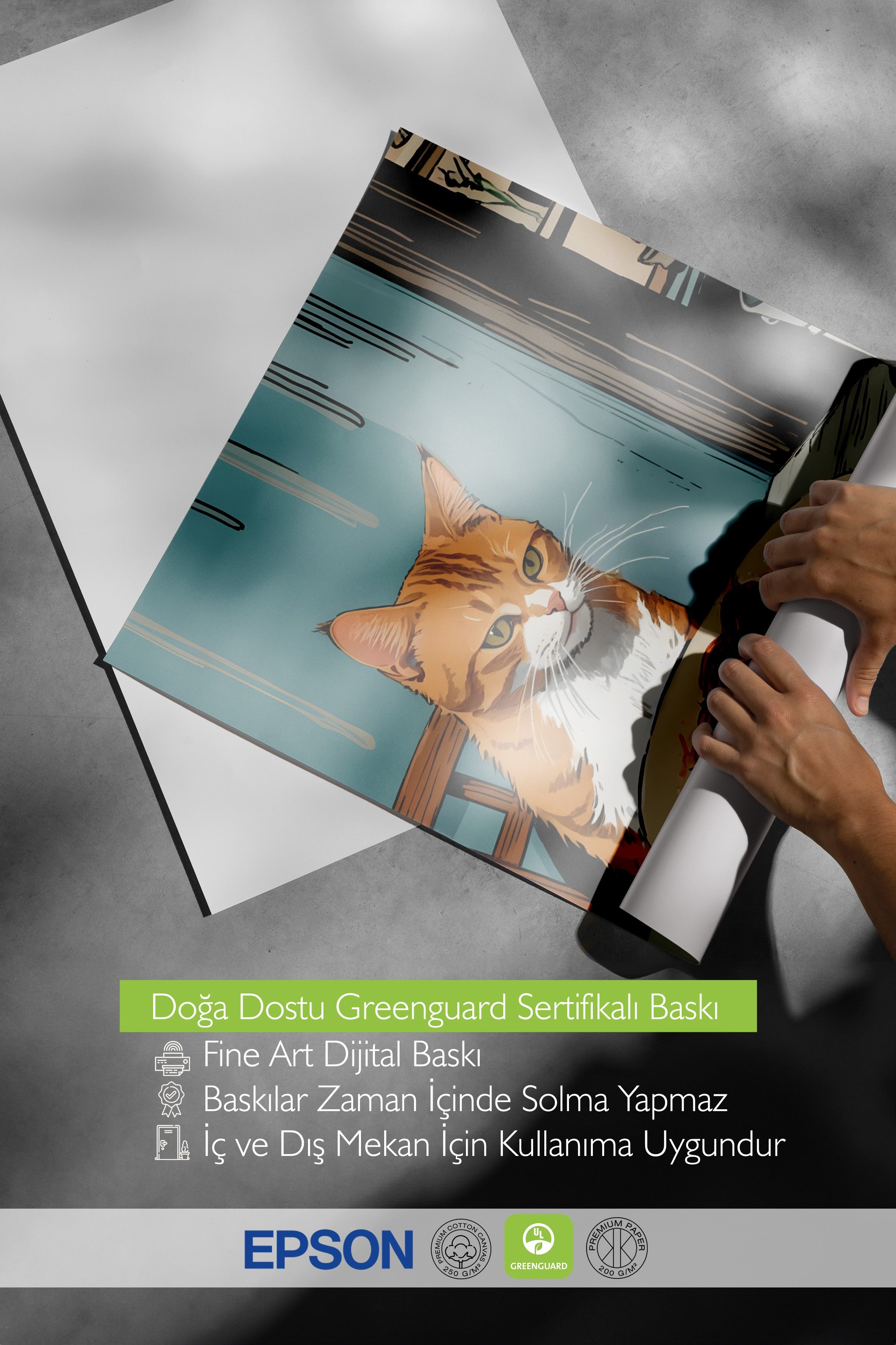 Çerçevesiz Poster, Orange Cat With Spaghetti, Comfort Serisi Mutfak Duvar Posteri, NO:109089