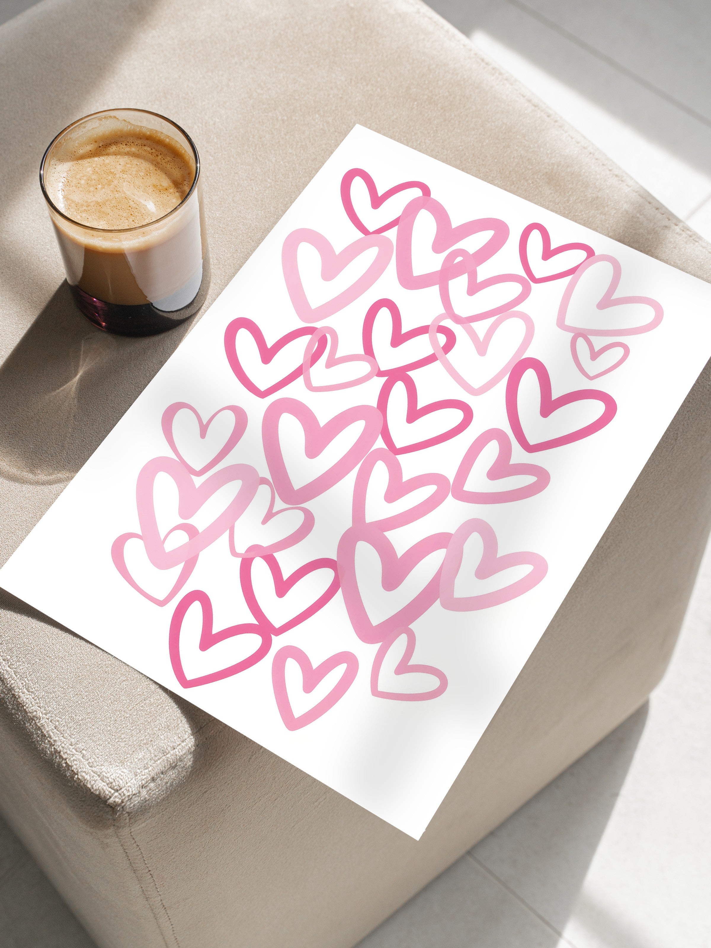 Çerçevesiz Poster, Pink Hearts, Comfort Serisi Duvar Posteri, NO:108944