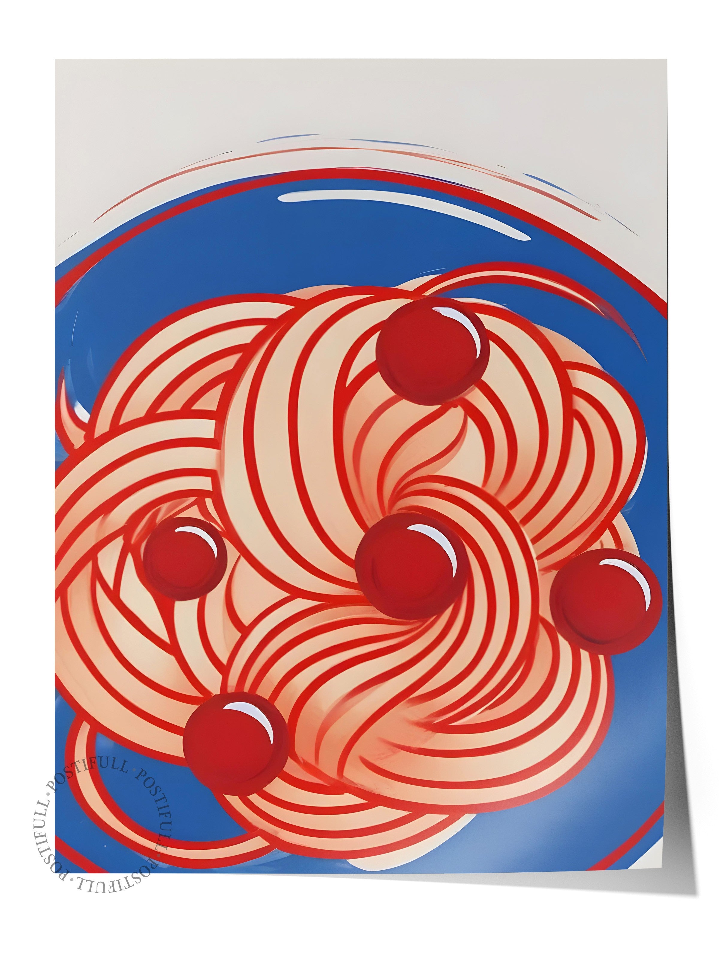 Çerçevesiz Poster, Red Pasta, Blue Bowl, Comfort Serisi Mutfak Duvar Posteri, NO:109098