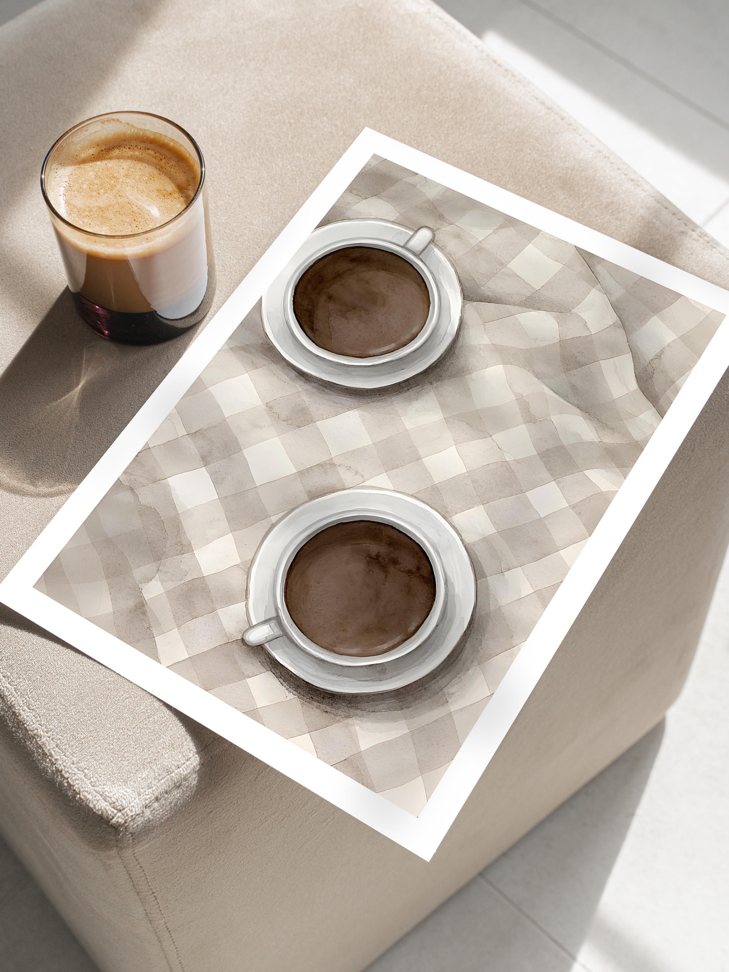 Çerçevesiz Poster, Sanatsal Tasarım Duvar Posteri, Cups of Coffee Poster, NO:108581