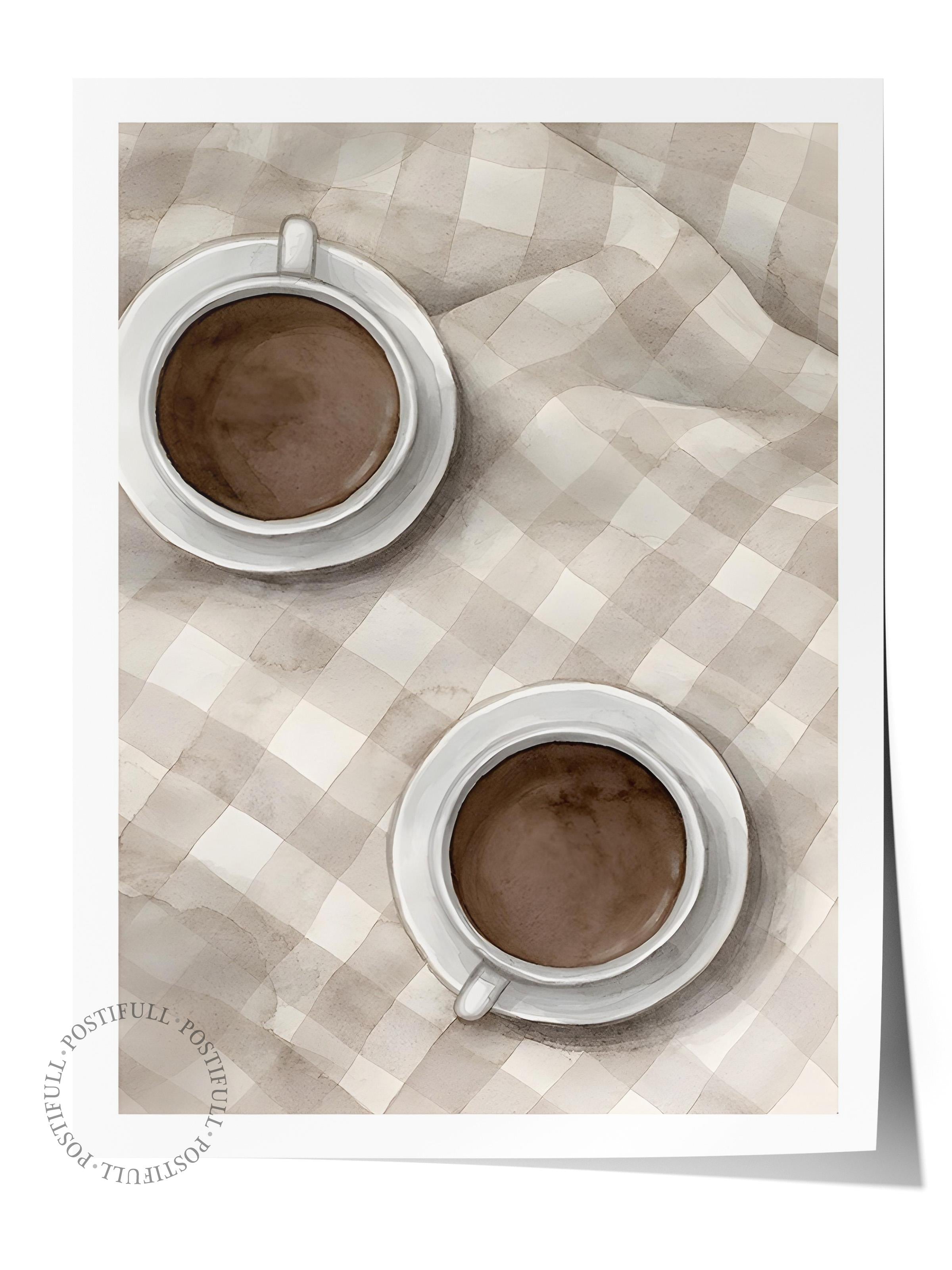 Çerçevesiz Poster, Sanatsal Tasarım Duvar Posteri, Cups of Coffee Poster, NO:108581