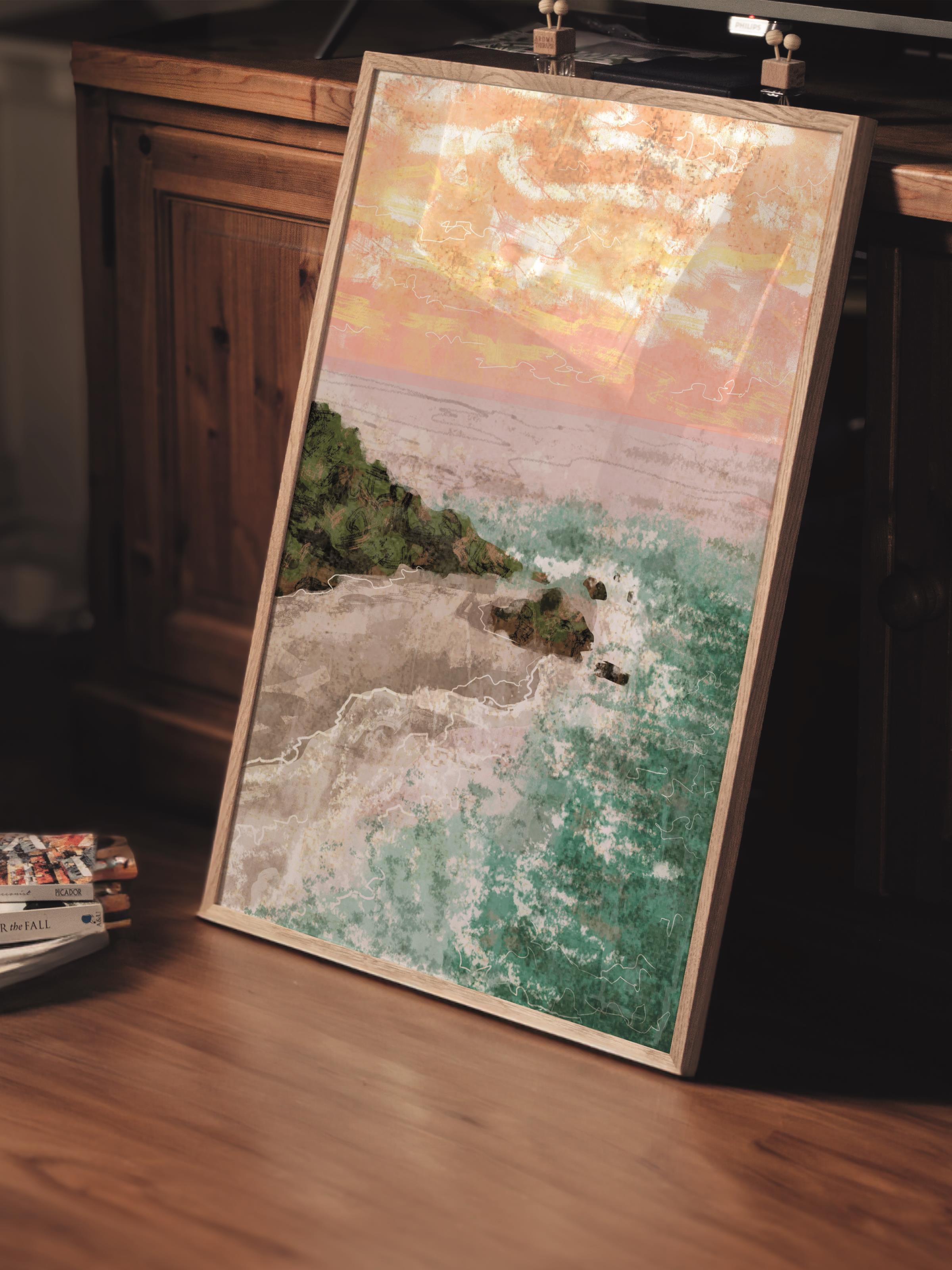 Çerçevesiz Poster Tablo, Duvar Posteri, Kağıt Poster, Deniz Kıyısı , Maximalist No:180