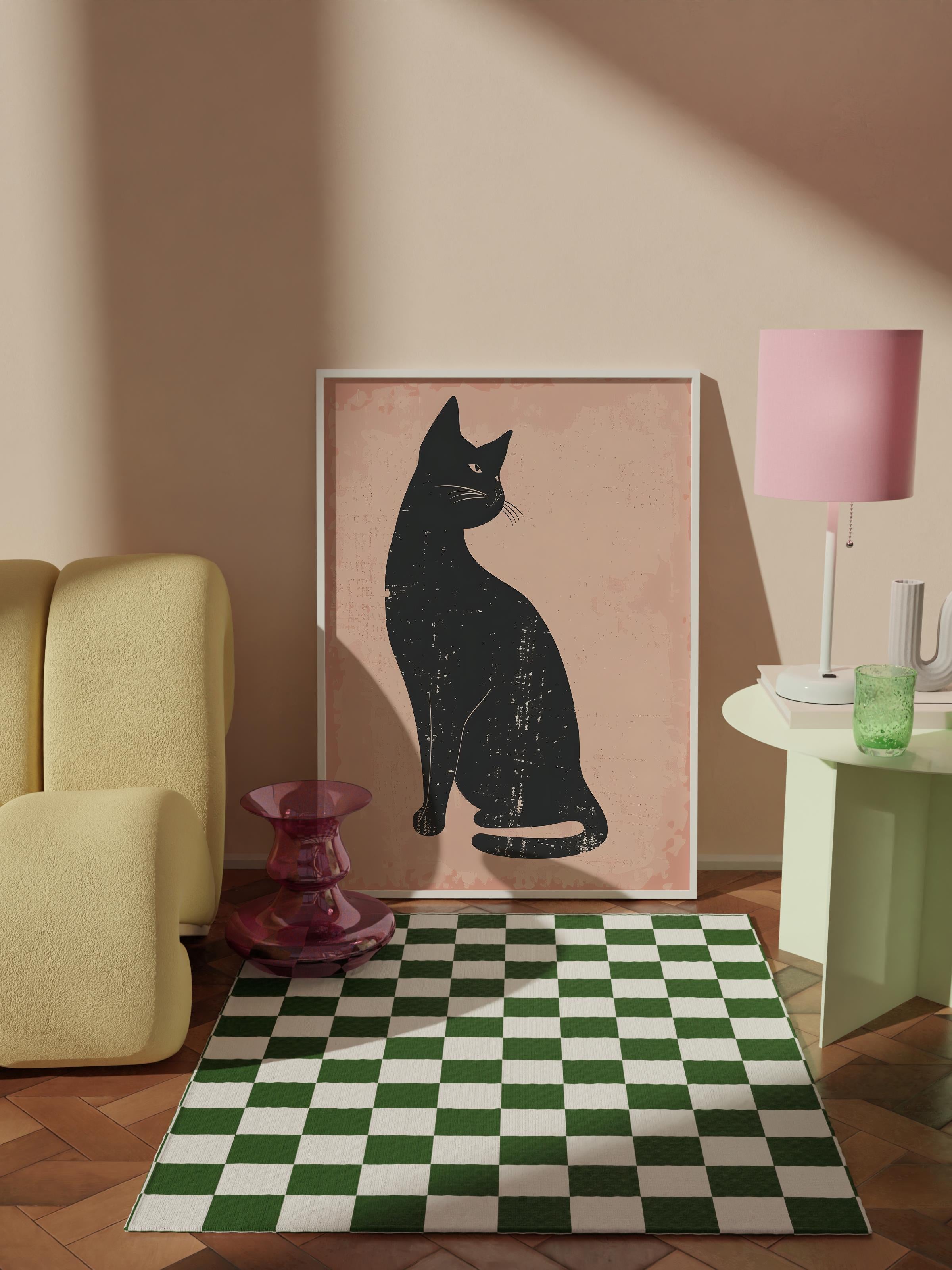 Çerçevesiz Poster Tablo, Duvar Posteri, Kağıt Poster, Siyah Kedi Silüeti , Maximalist No:53