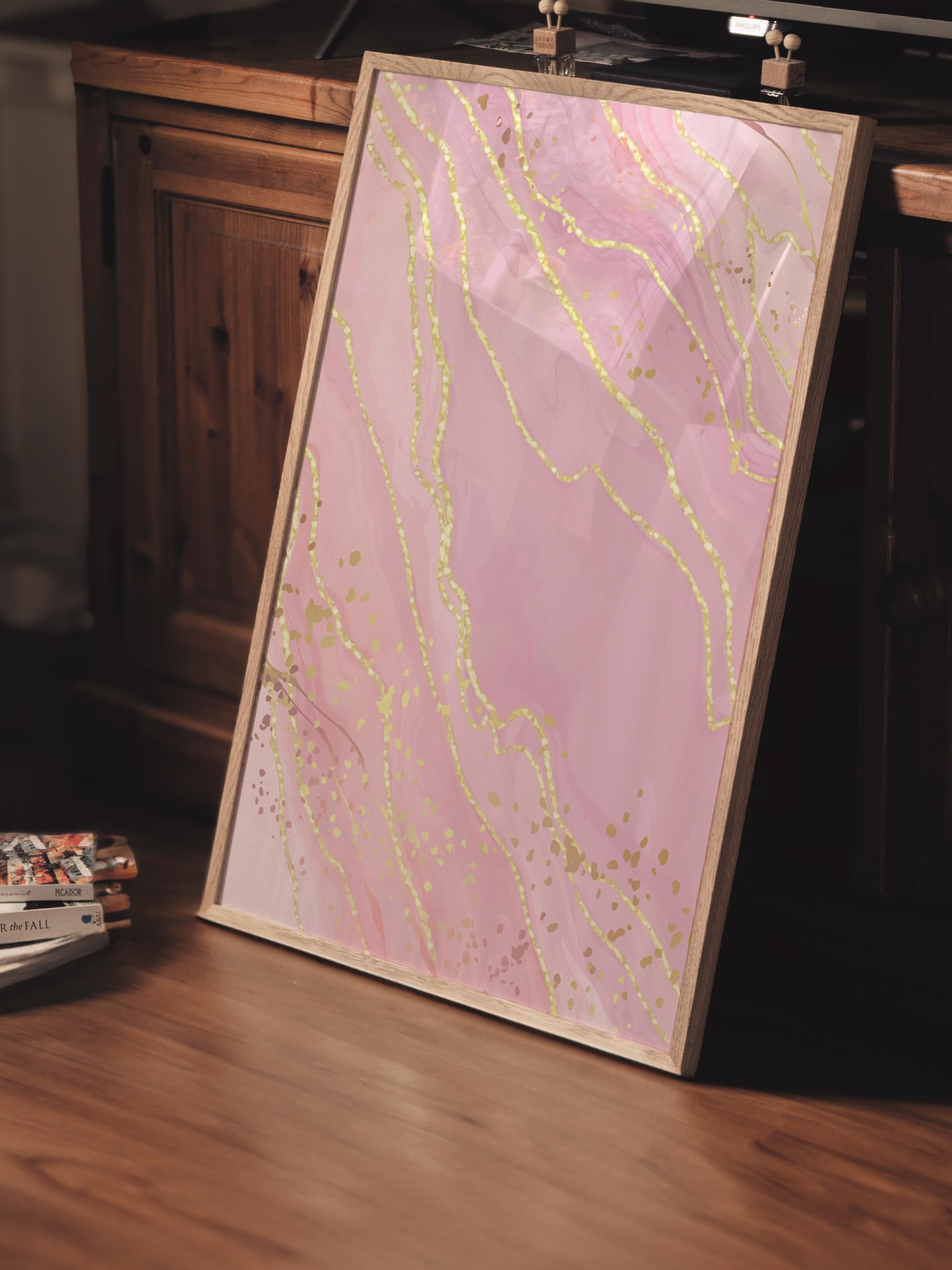 Çerçevesiz Poster Tablo, Duvar Posteri, Kağıt Poster, Pembe Mermer Zarafeti , Maximalist No:12