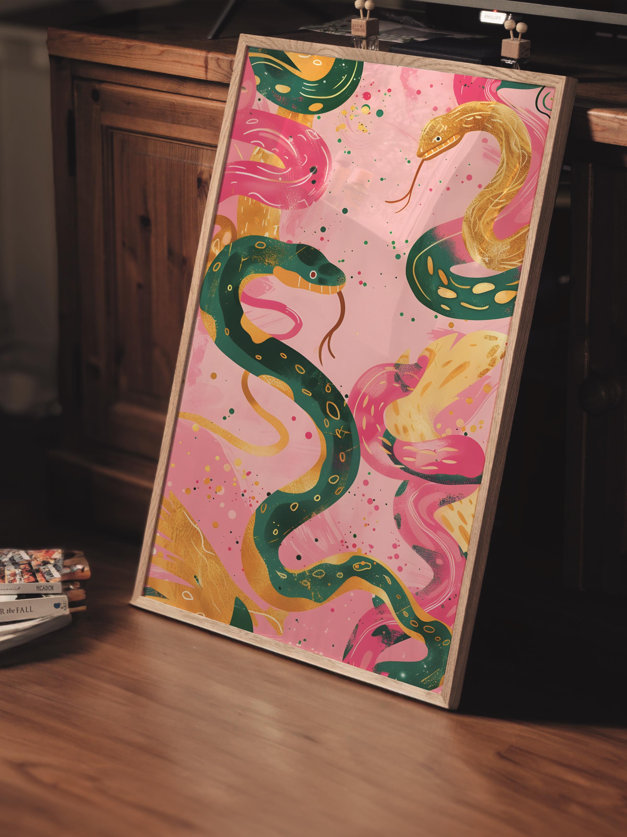 Çerçevesiz Poster Tablo, Duvar Posteri, Kağıt Poster, Sürreal Yılanlar , Maximalist No:76