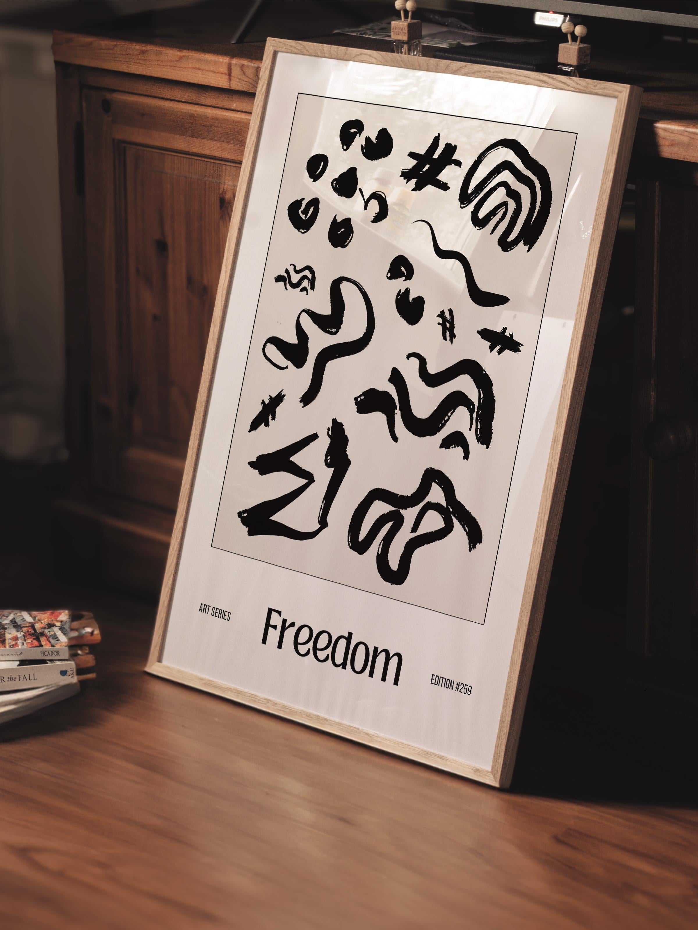 Çerçevesiz Poster Tablo, Duvar Posteri, Kağıt Poster, Siyah ve Beyaz Özgürlük , Maximalist No:34