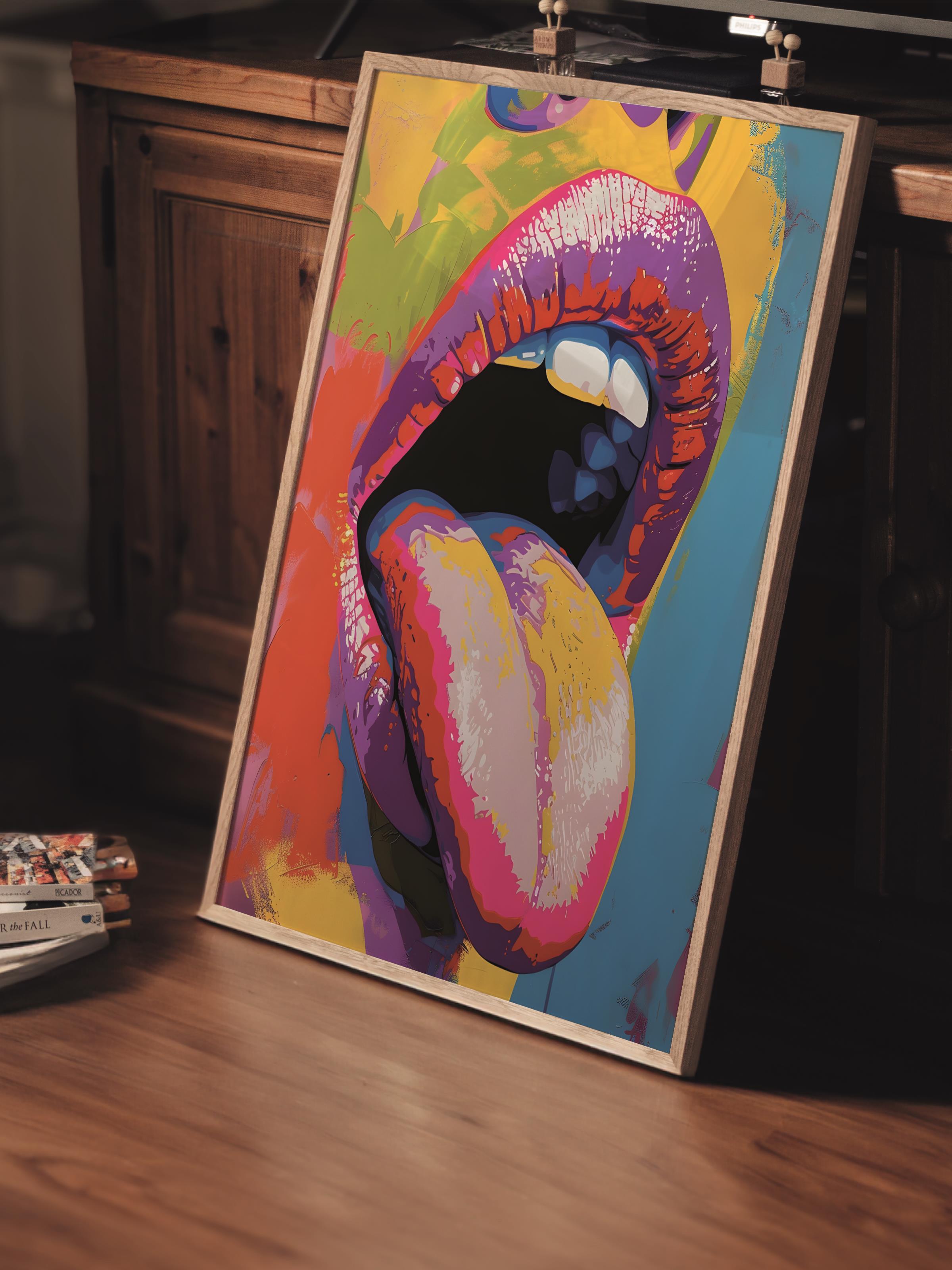 Çerçevesiz Poster Tablo, Duvar Posteri, Kağıt Poster, Canlı Turuncu Dudaklar , Maximalist No:16