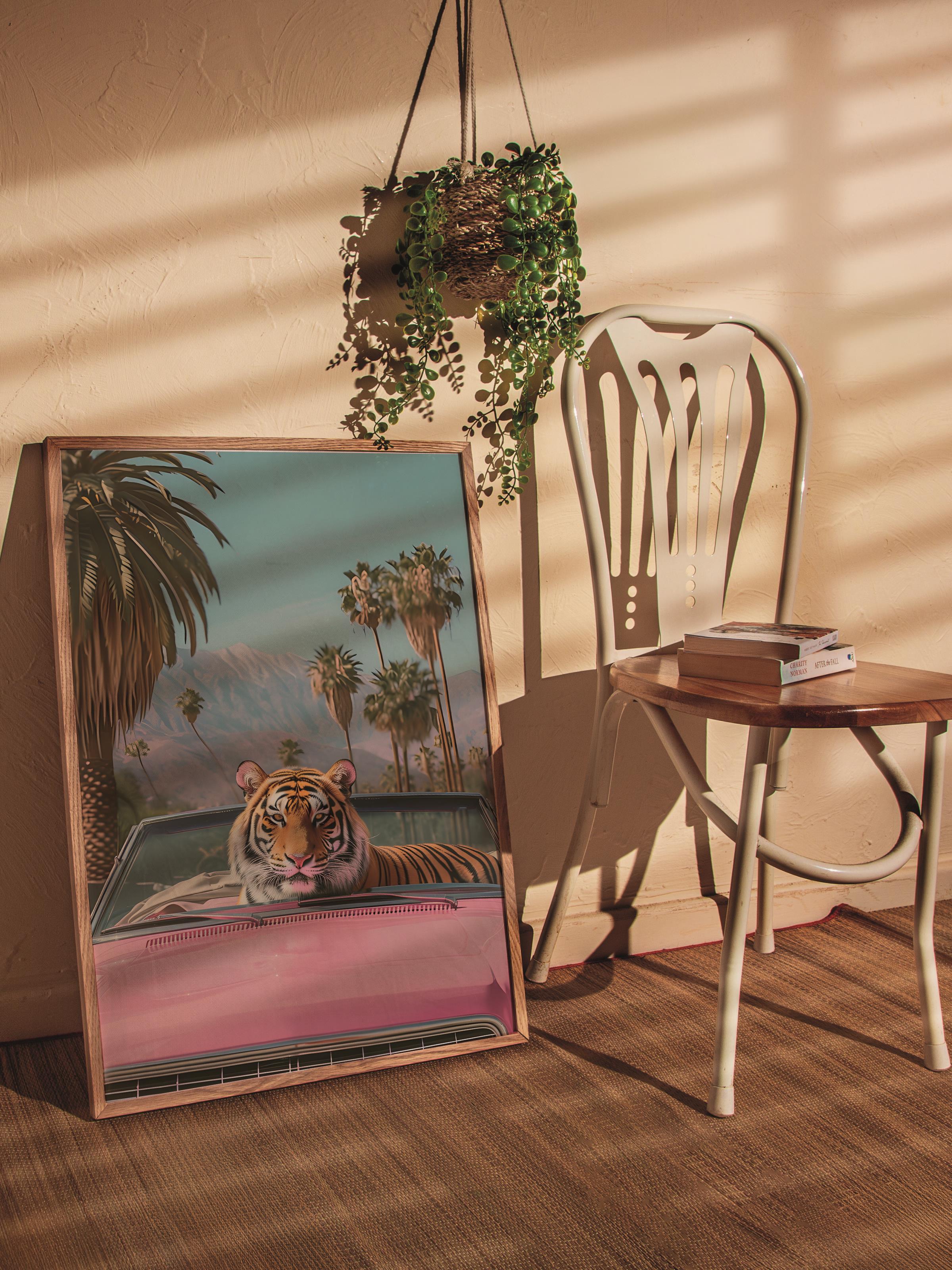 Çerçevesiz Poster Tablo, Duvar Posteri, Kağıt Poster, Pembe Günbatımı Palmiyeleri , Maximalist No:9