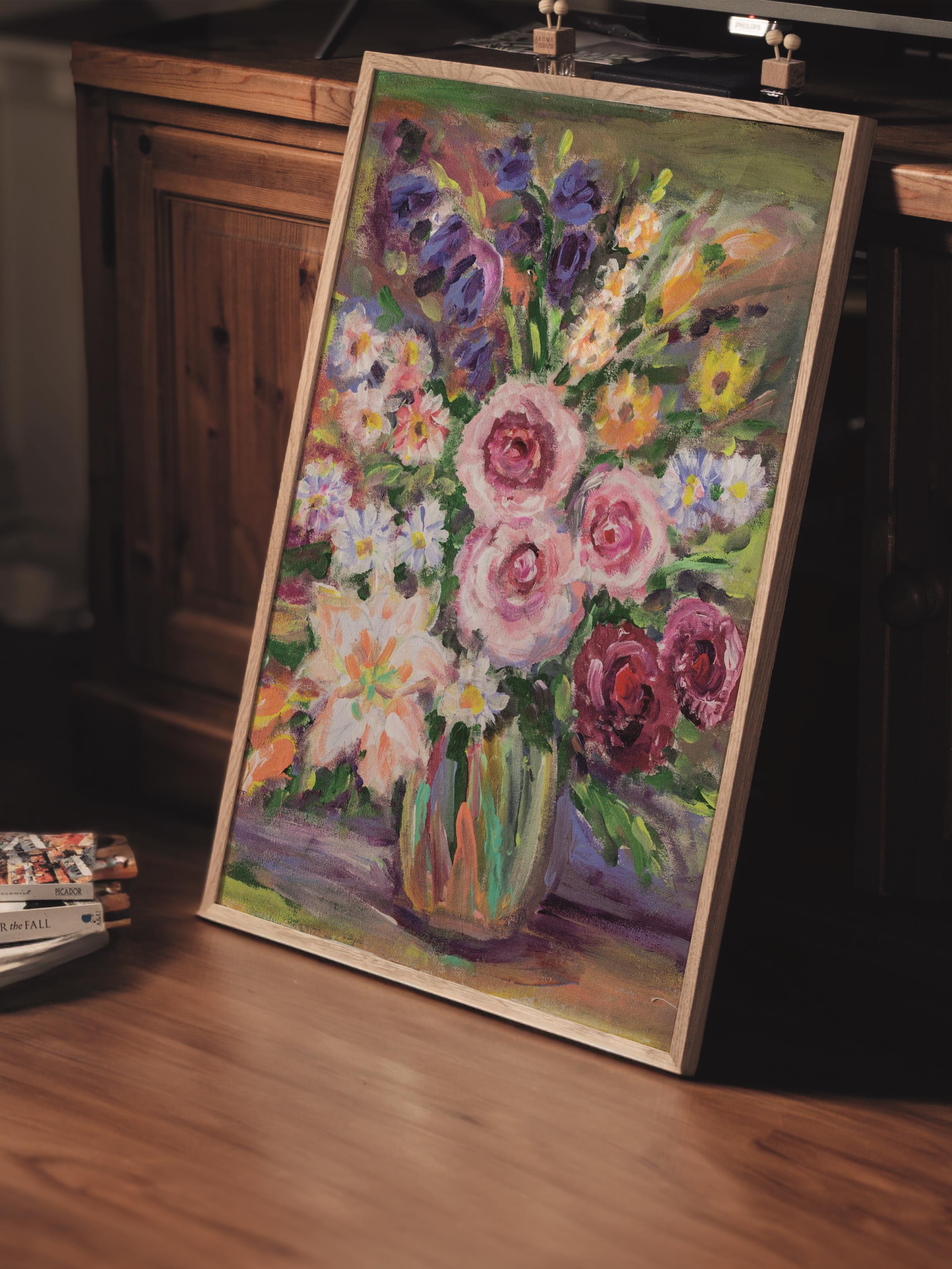Çerçevesiz Poster Tablo, Duvar Posteri, Kağıt Poster, Vazoda Eklektik Bahar , Maximalist No:200