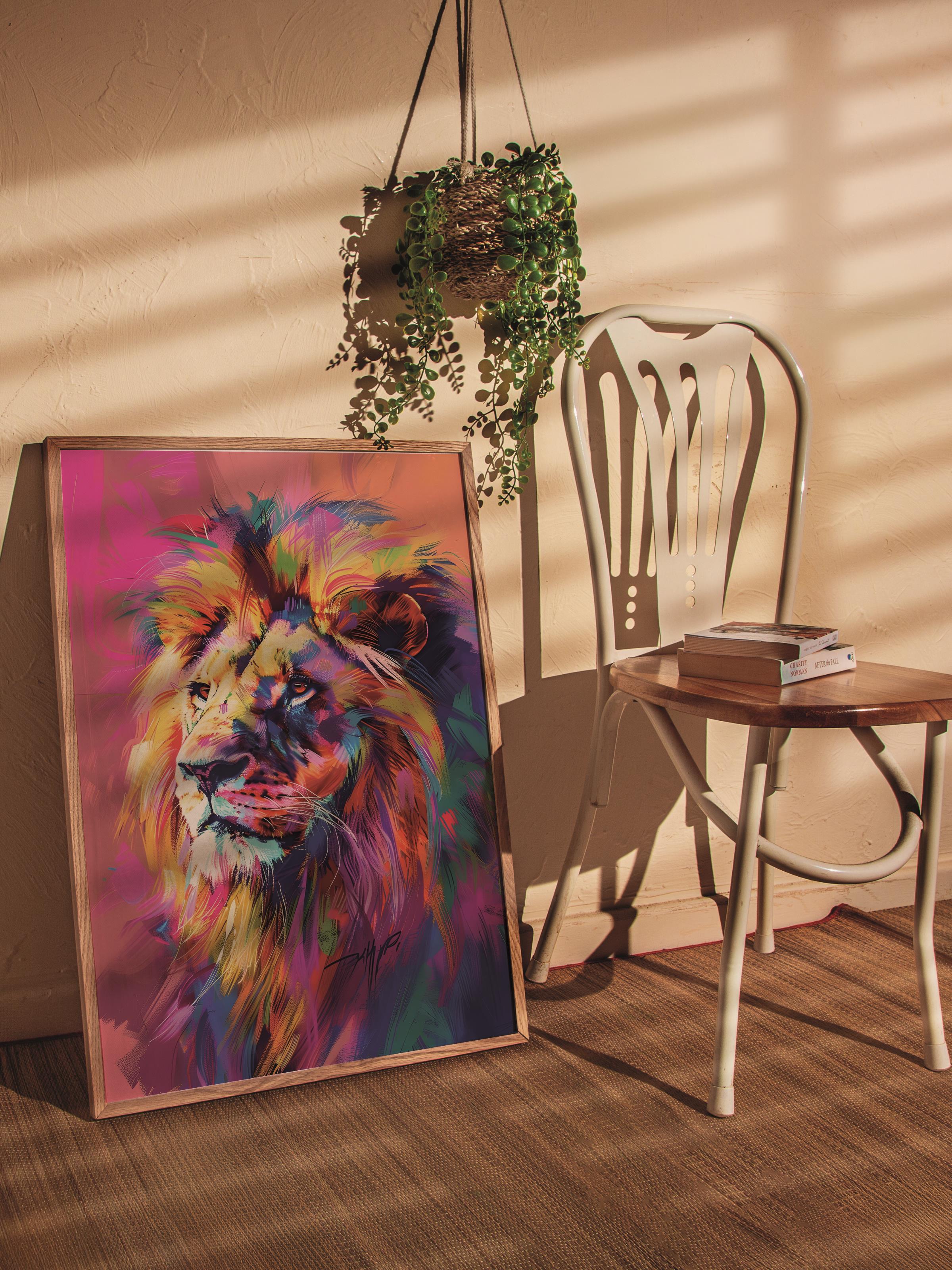 Çerçevesiz Poster Tablo, Duvar Posteri, Kağıt Poster, Renkli Aslan , Maximalist No:85