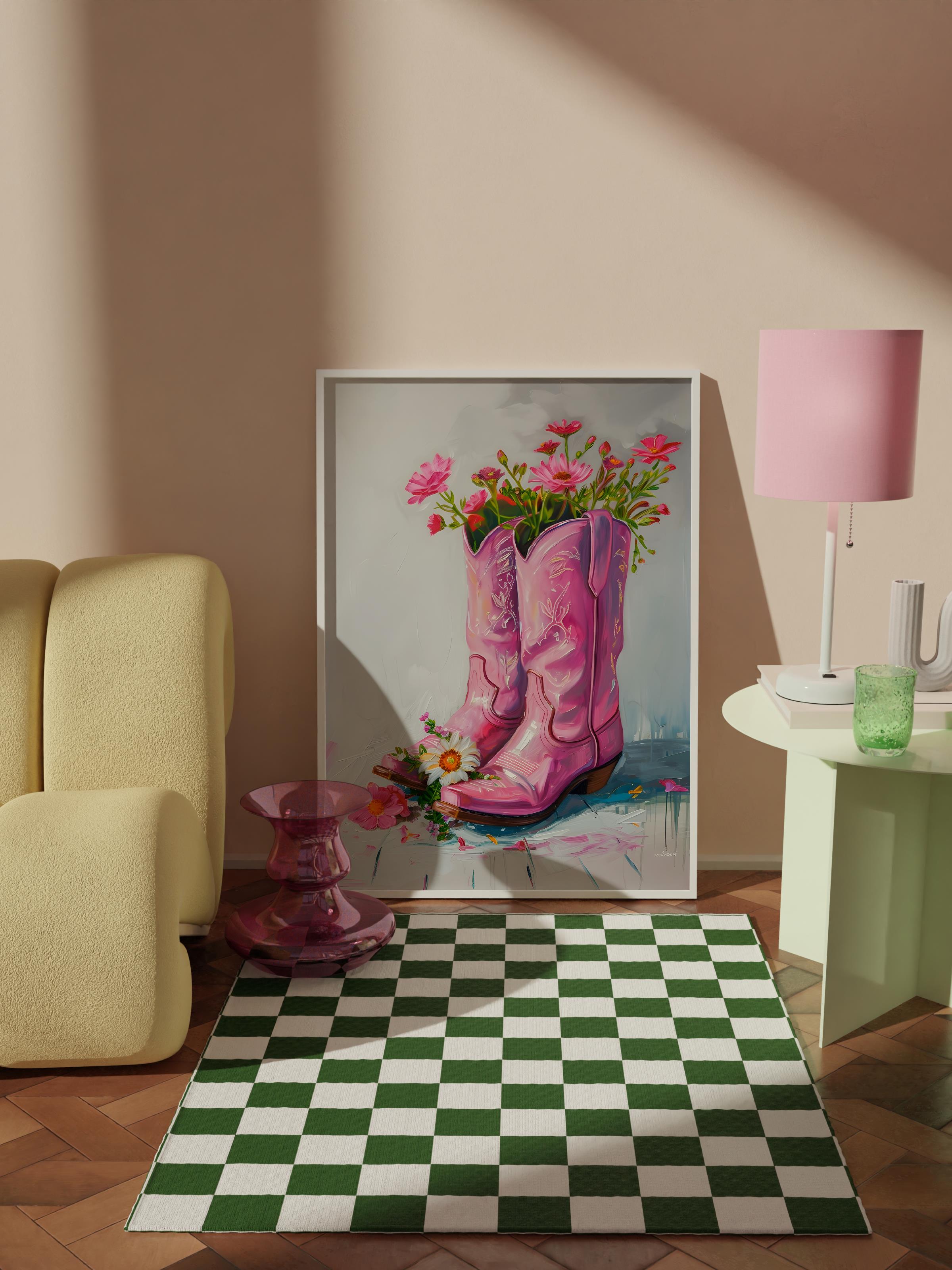 Çerçevesiz Poster Tablo, Duvar Posteri, Kağıt Poster, Pembe Bahar Botları , Maximalist No:17
