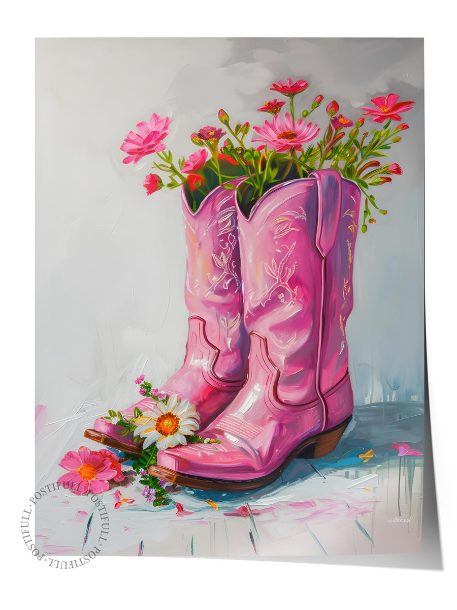 Çerçevesiz Poster Tablo, Duvar Posteri, Kağıt Poster, Pembe Bahar Botları , Maximalist No:17