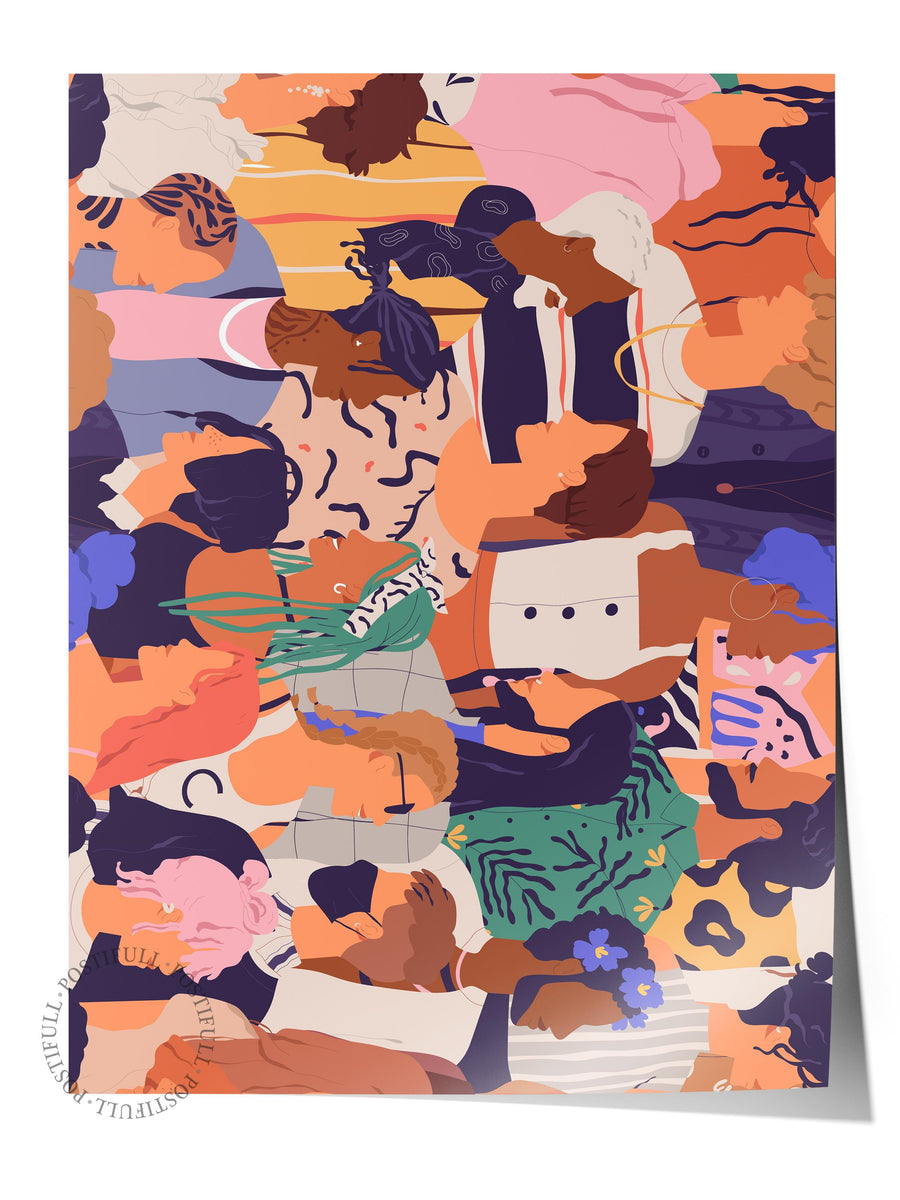 Abstrakt İnsan Silüetleri Maximalist Çerçevesiz Poster