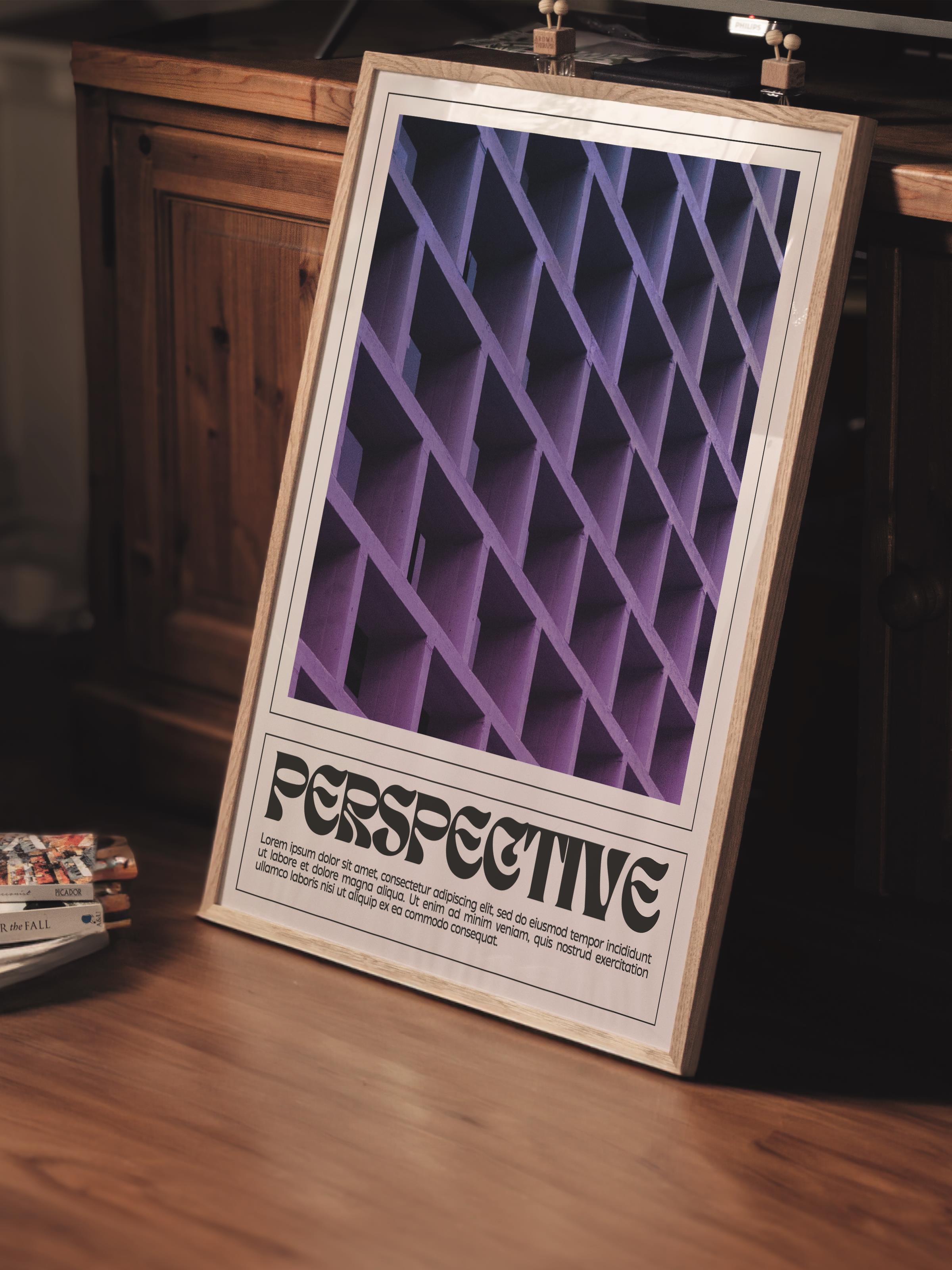 Çerçevesiz Poster Tablo, Duvar Posteri, Kağıt Poster, Mor Perspektif Izgarası , Maximalist No:36