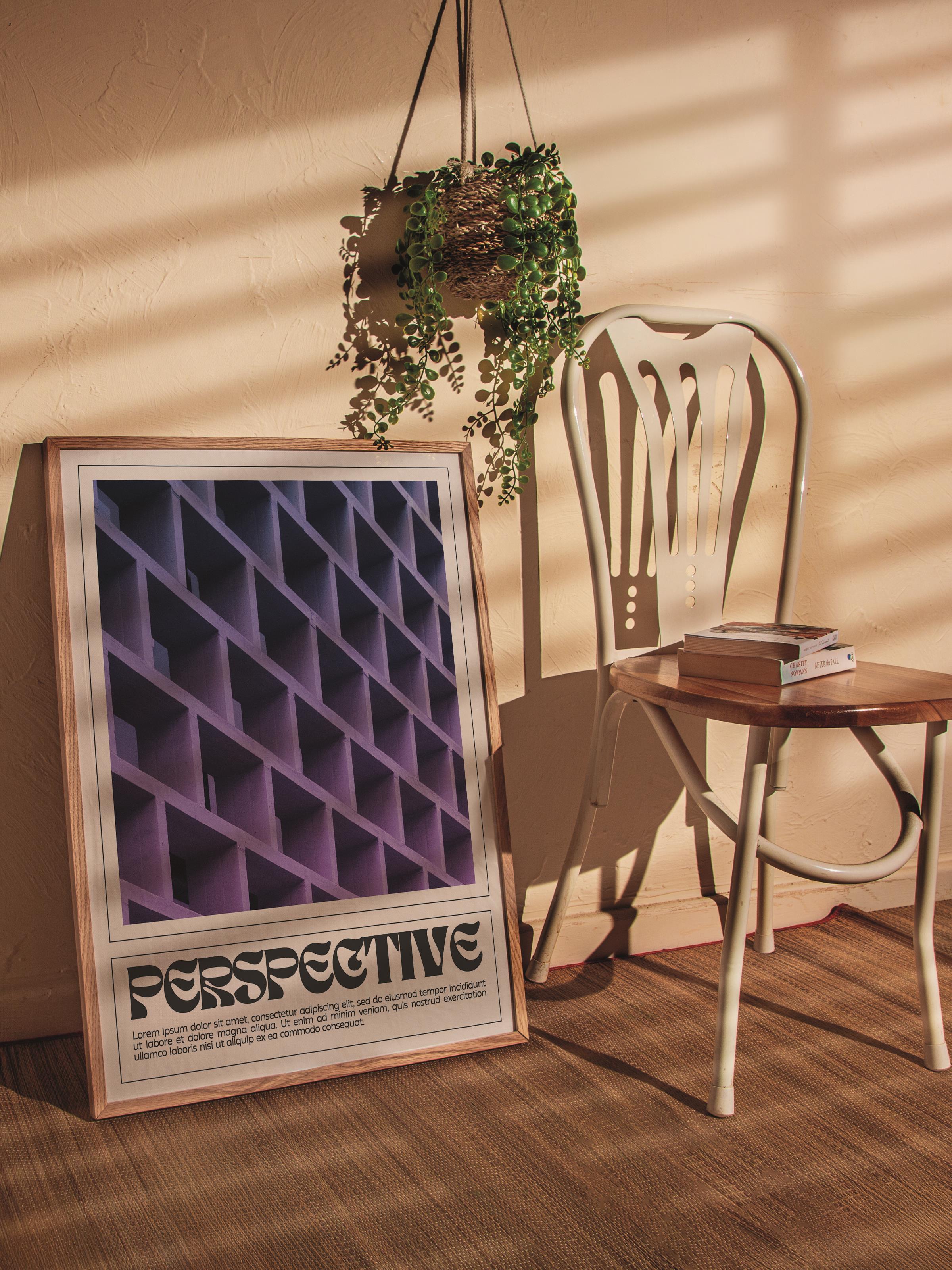Çerçevesiz Poster Tablo, Duvar Posteri, Kağıt Poster, Mor Perspektif Izgarası , Maximalist No:36