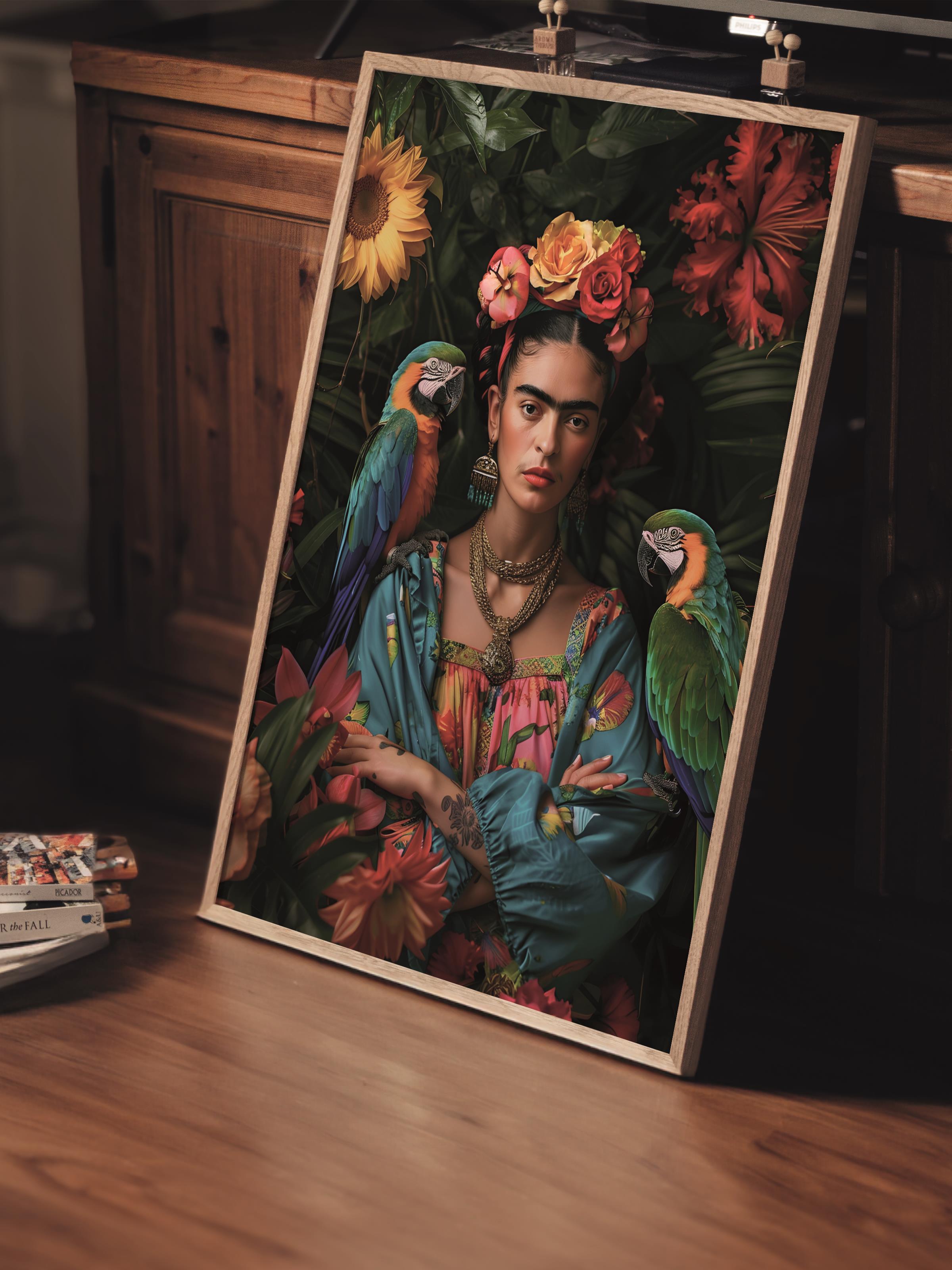 Çerçevesiz Poster Tablo, Duvar Posteri, Kağıt Poster, Tropikal Frida Kahlo , Maximalist No:122