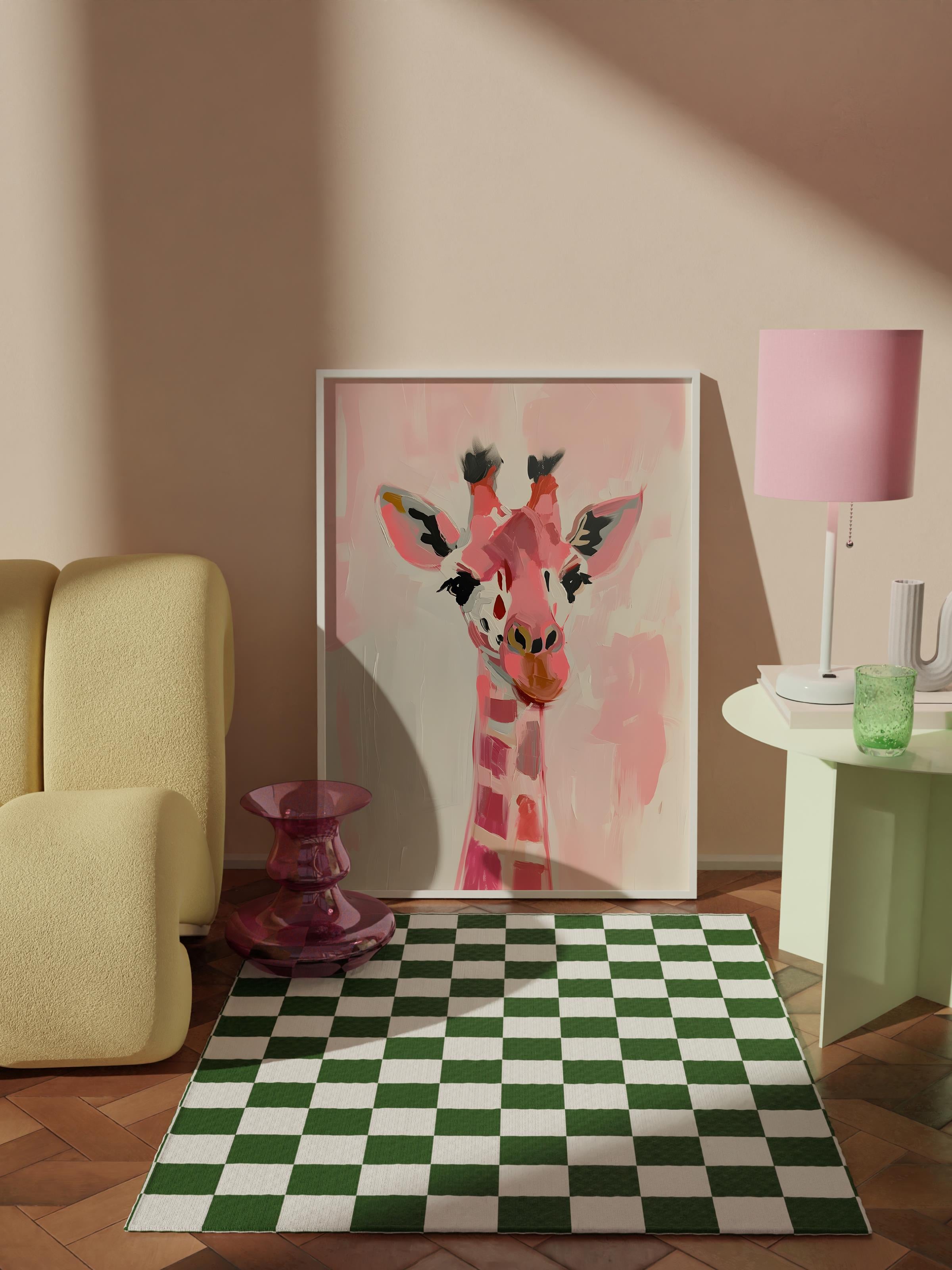 Çerçevesiz Poster Tablo, Duvar Posteri, Kağıt Poster, Pembe Zürafa Neşesi , Maximalist No:298