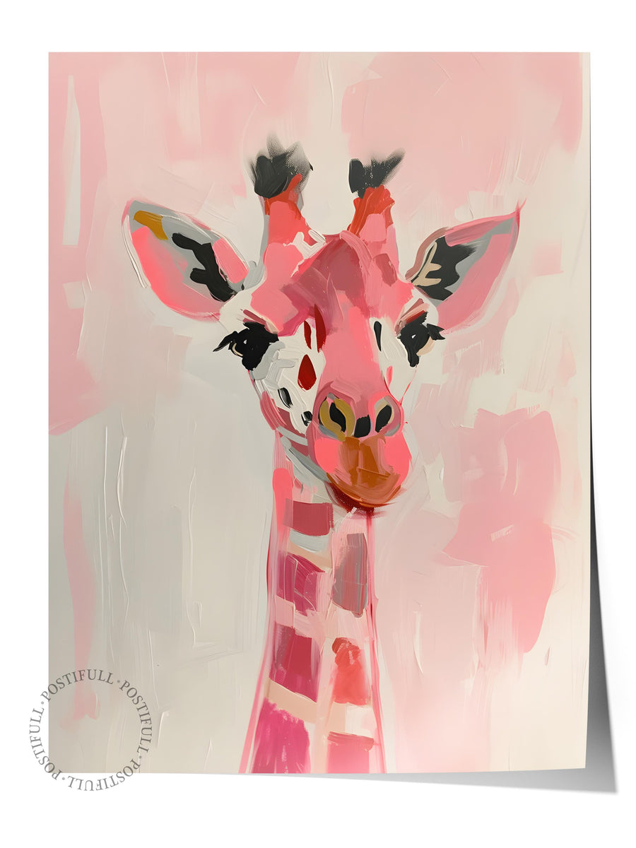 Çerçevesiz Poster Tablo, Duvar Posteri, Kağıt Poster, Pembe Zürafa Neşesi , Maximalist No:298
