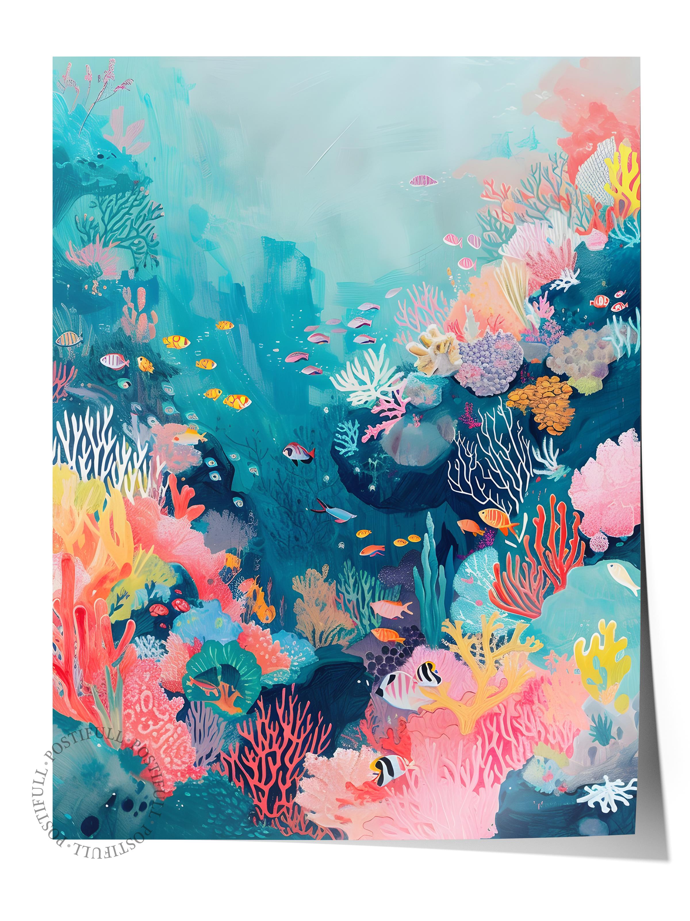 Çerçevesiz Poster Tablo, Duvar Posteri, Kağıt Poster, Mercan Resifi , Maximalist No:6