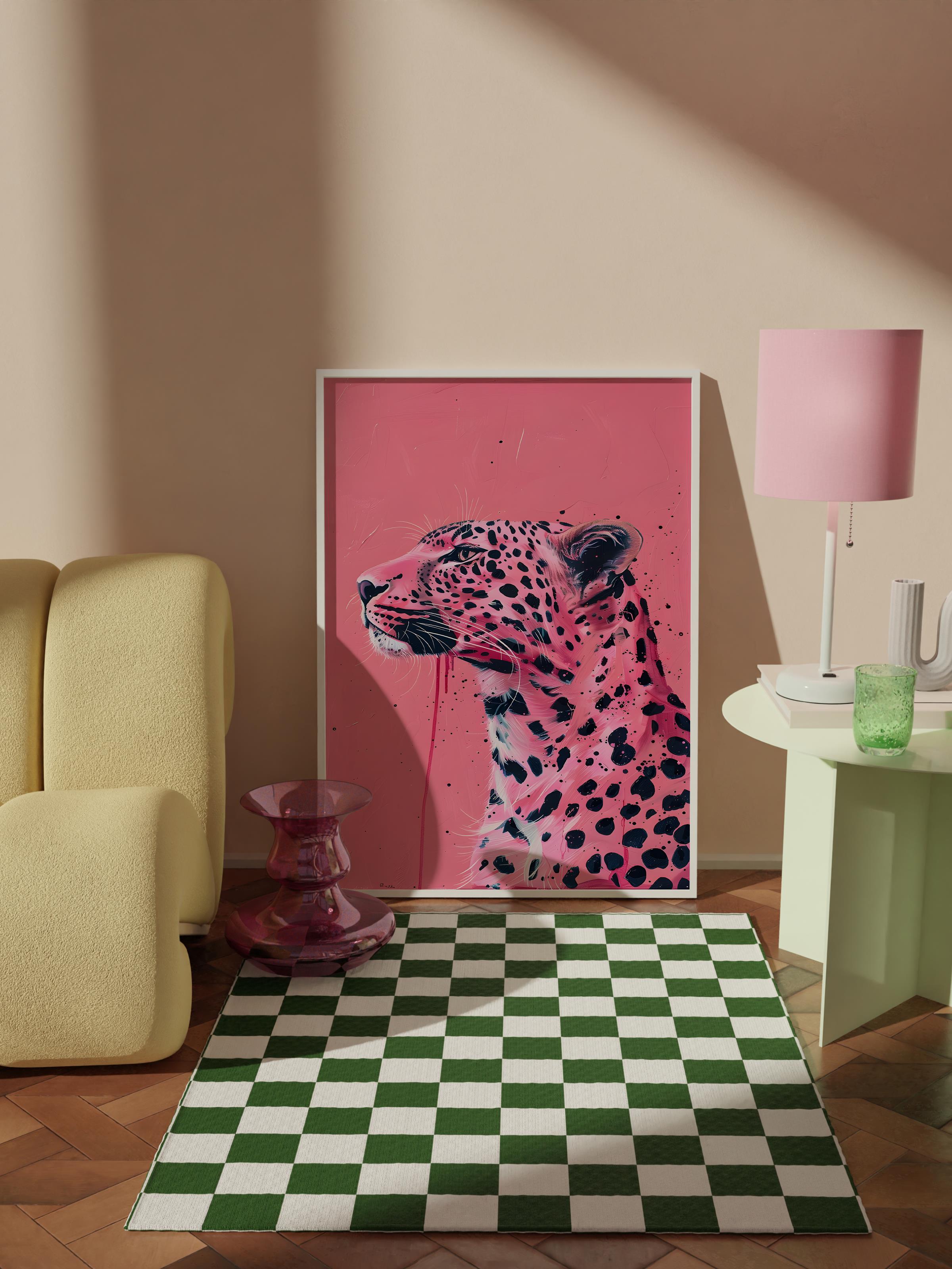 Çerçevesiz Poster Tablo, Duvar Posteri, Kağıt Poster, Pembe Leopar , Maximalist No:86