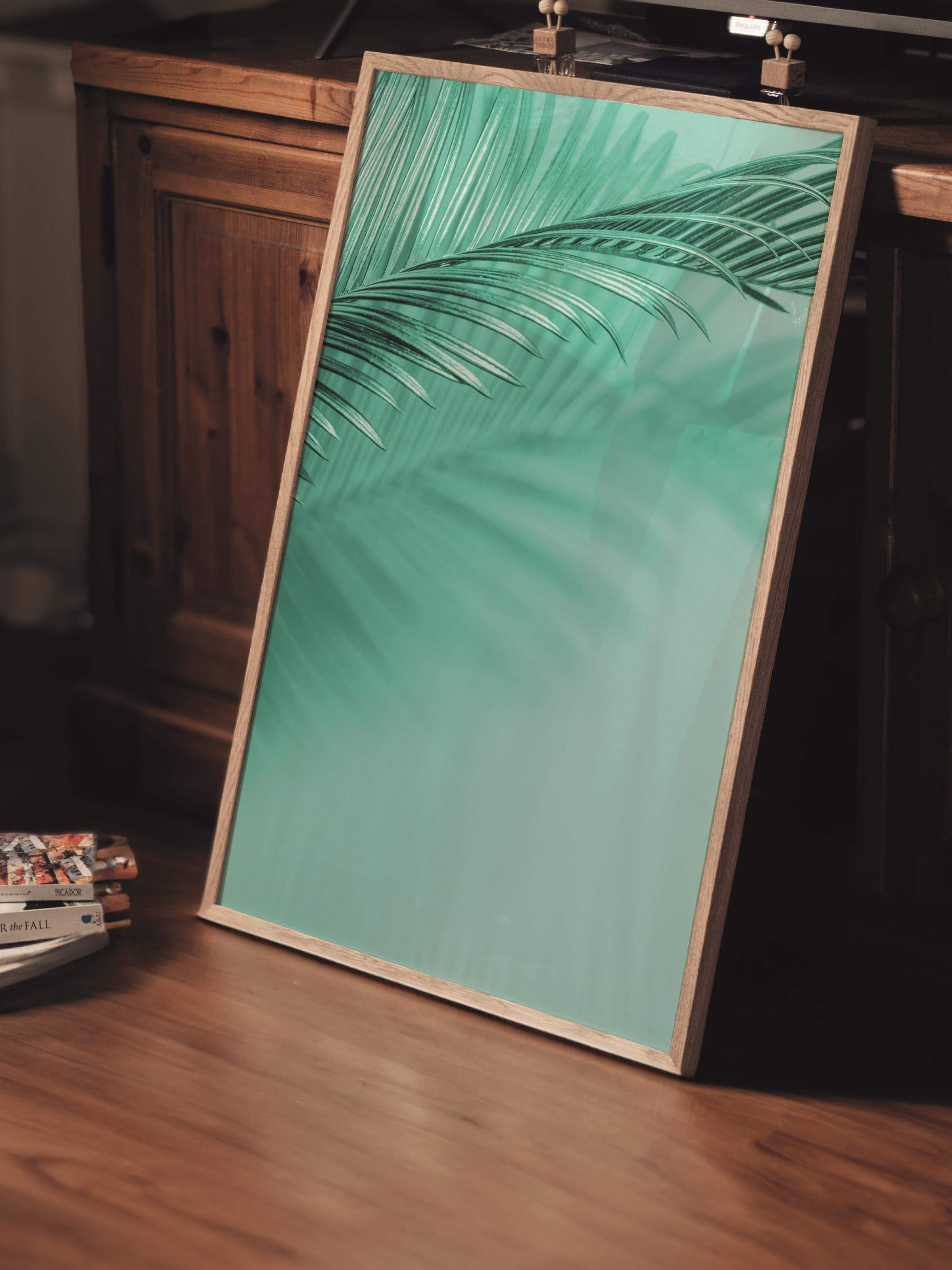 Çerçevesiz Poster Tablo, Duvar Posteri, Kağıt Poster, Yeşil Palmiye Yaprakları , Maximalist No:22