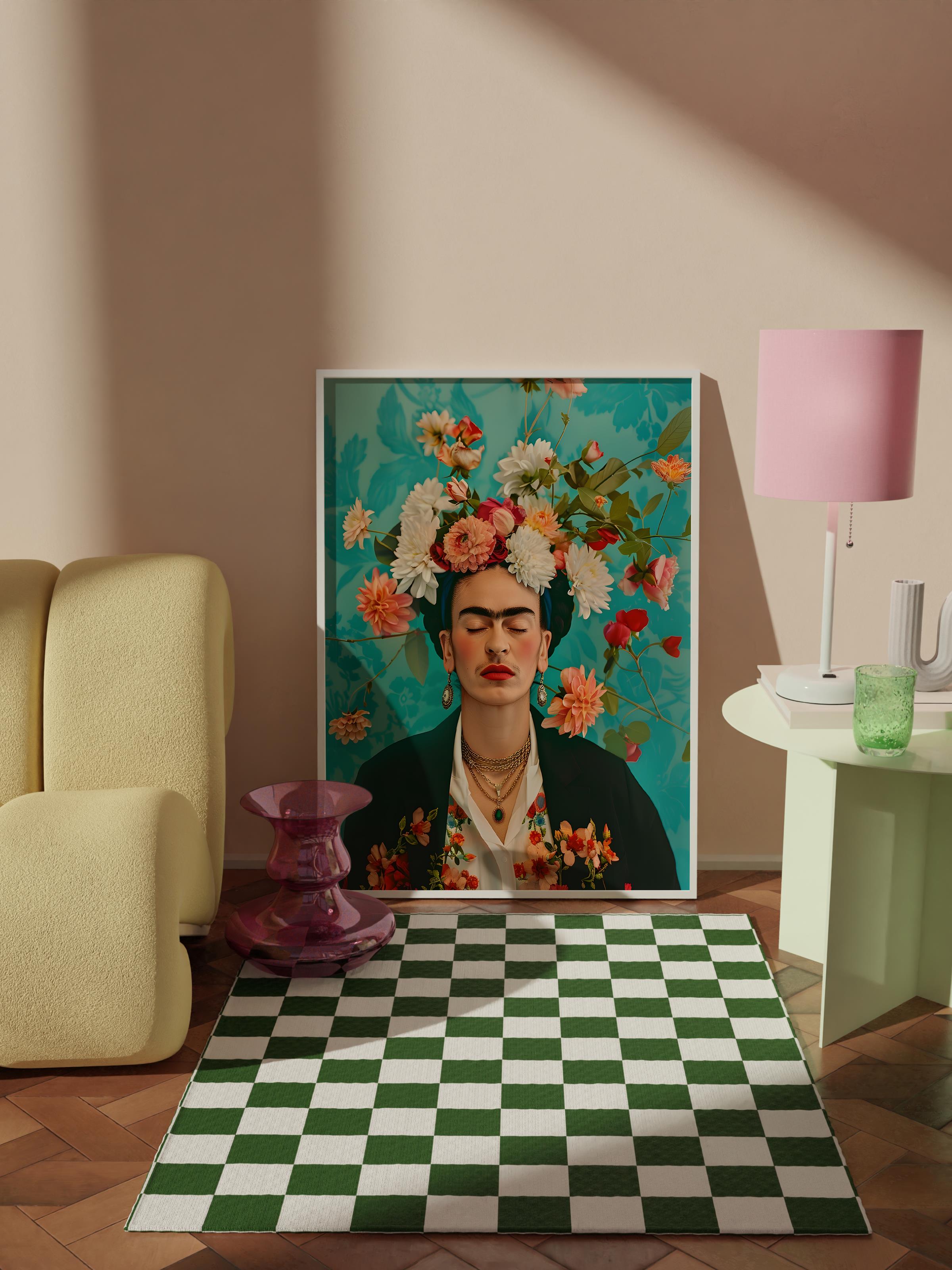Çerçevesiz Poster Tablo, Duvar Posteri, Kağıt Poster, Çiçekli Ressam Portresi , Maximalist No:54
