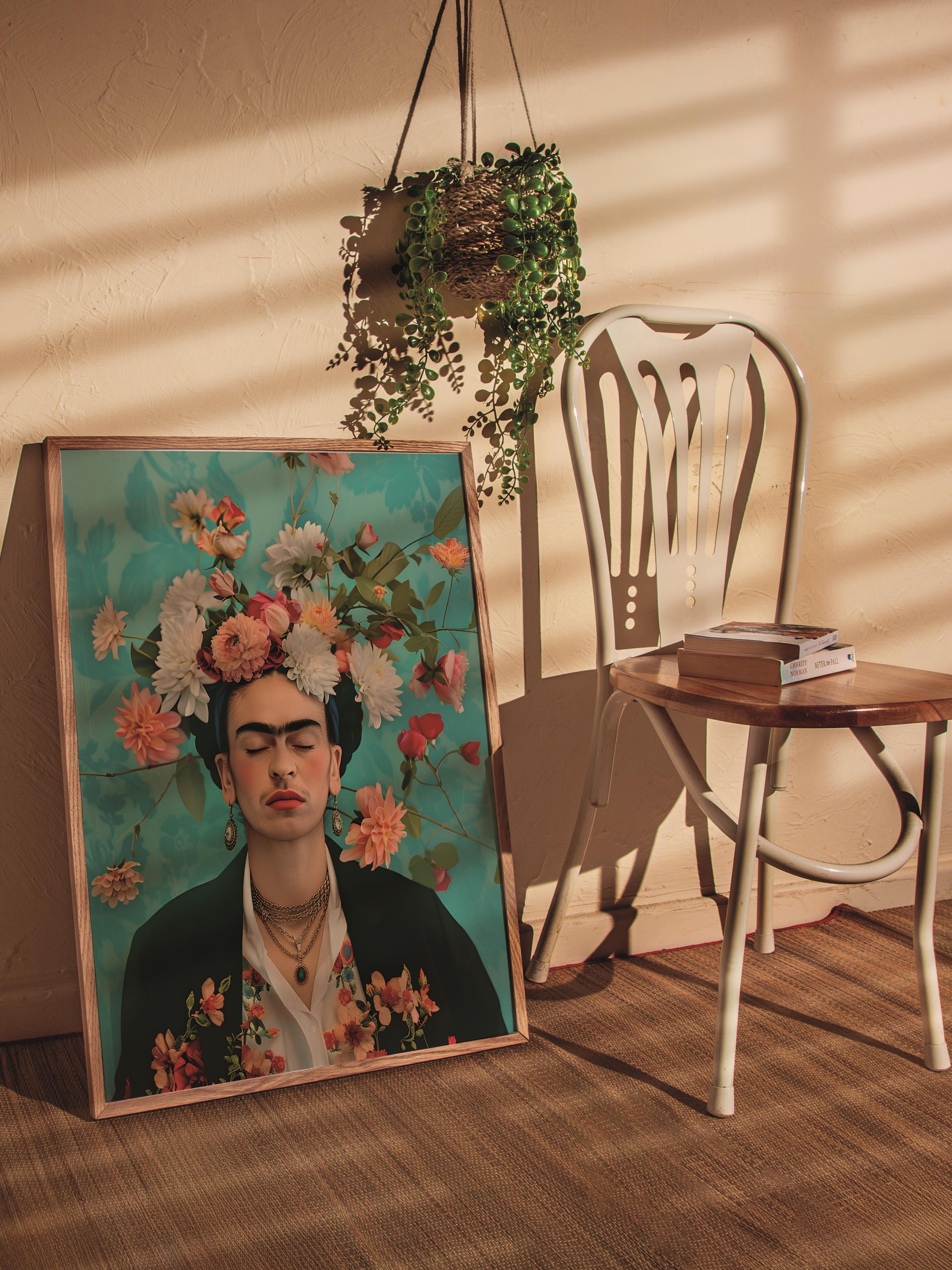 Çerçevesiz Poster Tablo, Duvar Posteri, Kağıt Poster, Çiçekli Ressam Portresi , Maximalist No:54