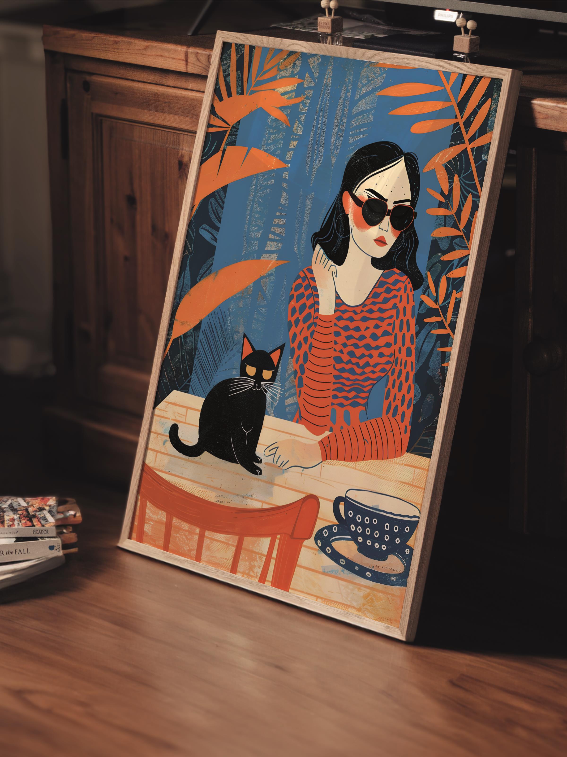 Çerçevesiz Poster Tablo, Duvar Posteri, Kağıt Poster, Kedi ve Kitaplar , Maximalist No:120