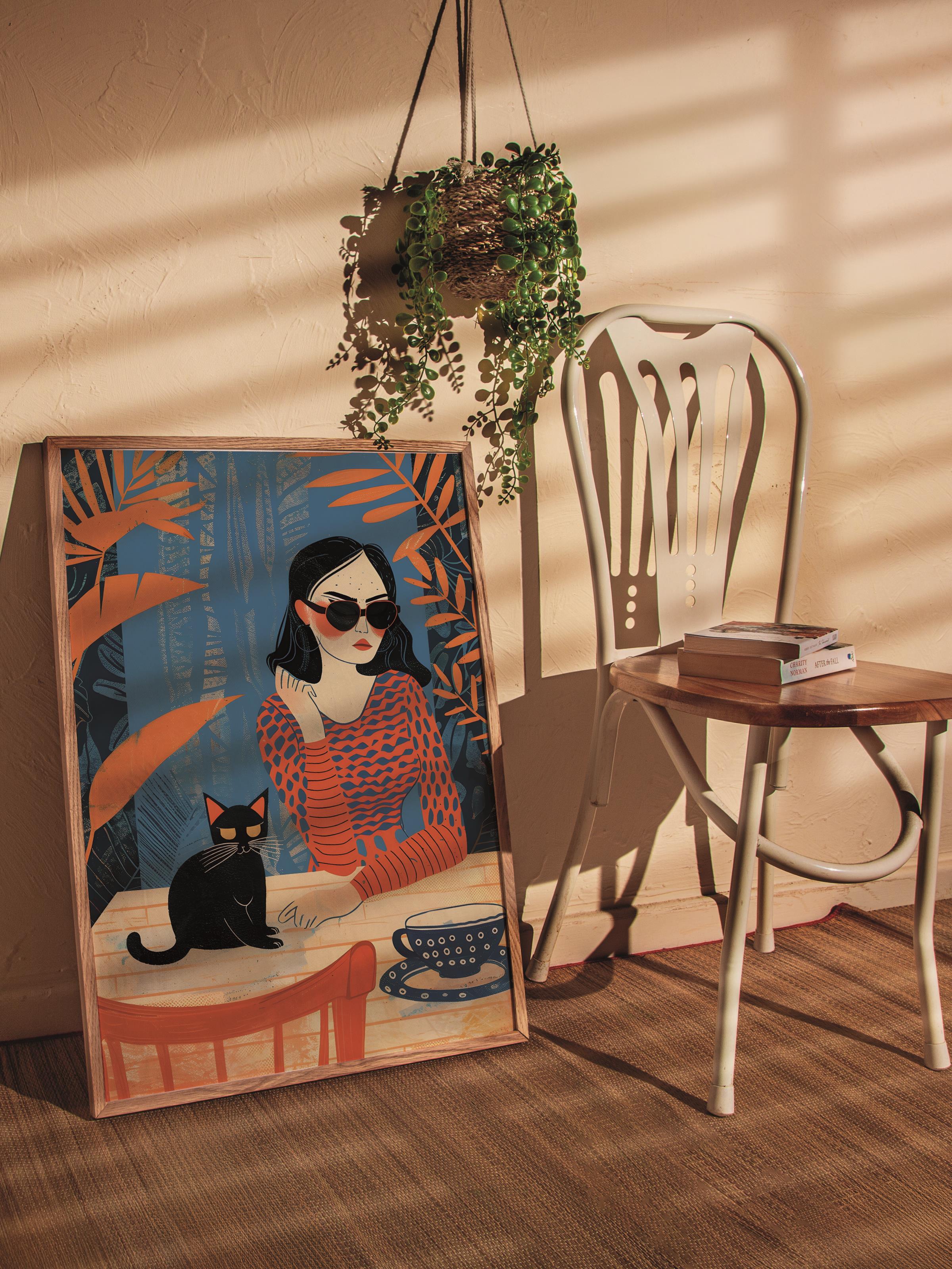 Çerçevesiz Poster Tablo, Duvar Posteri, Kağıt Poster, Kedi ve Kitaplar , Maximalist No:120