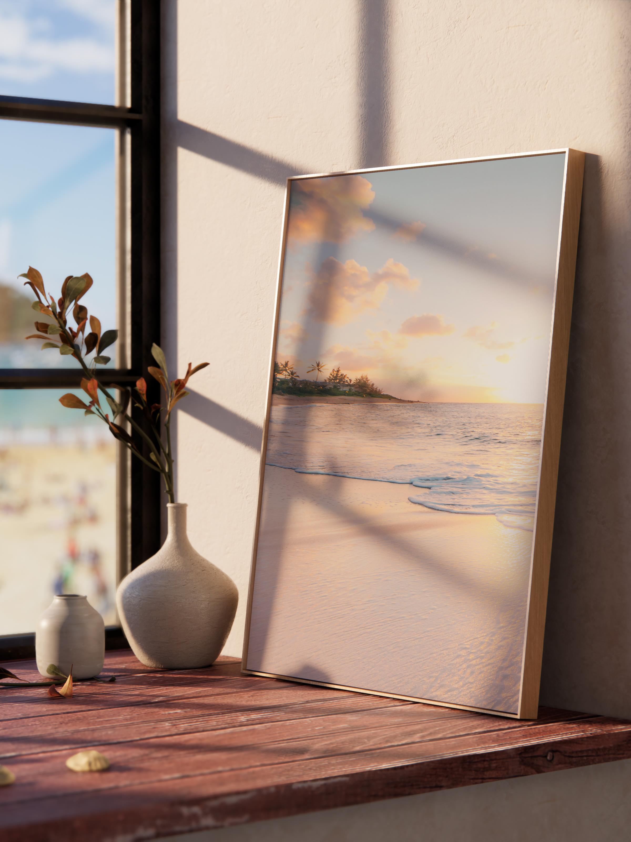 Çerçevesiz Poster, Yaz Temalı Tablo NO:101, Gün Batımı Plajı Fotoğrafı, Sarı Poster, Dikey