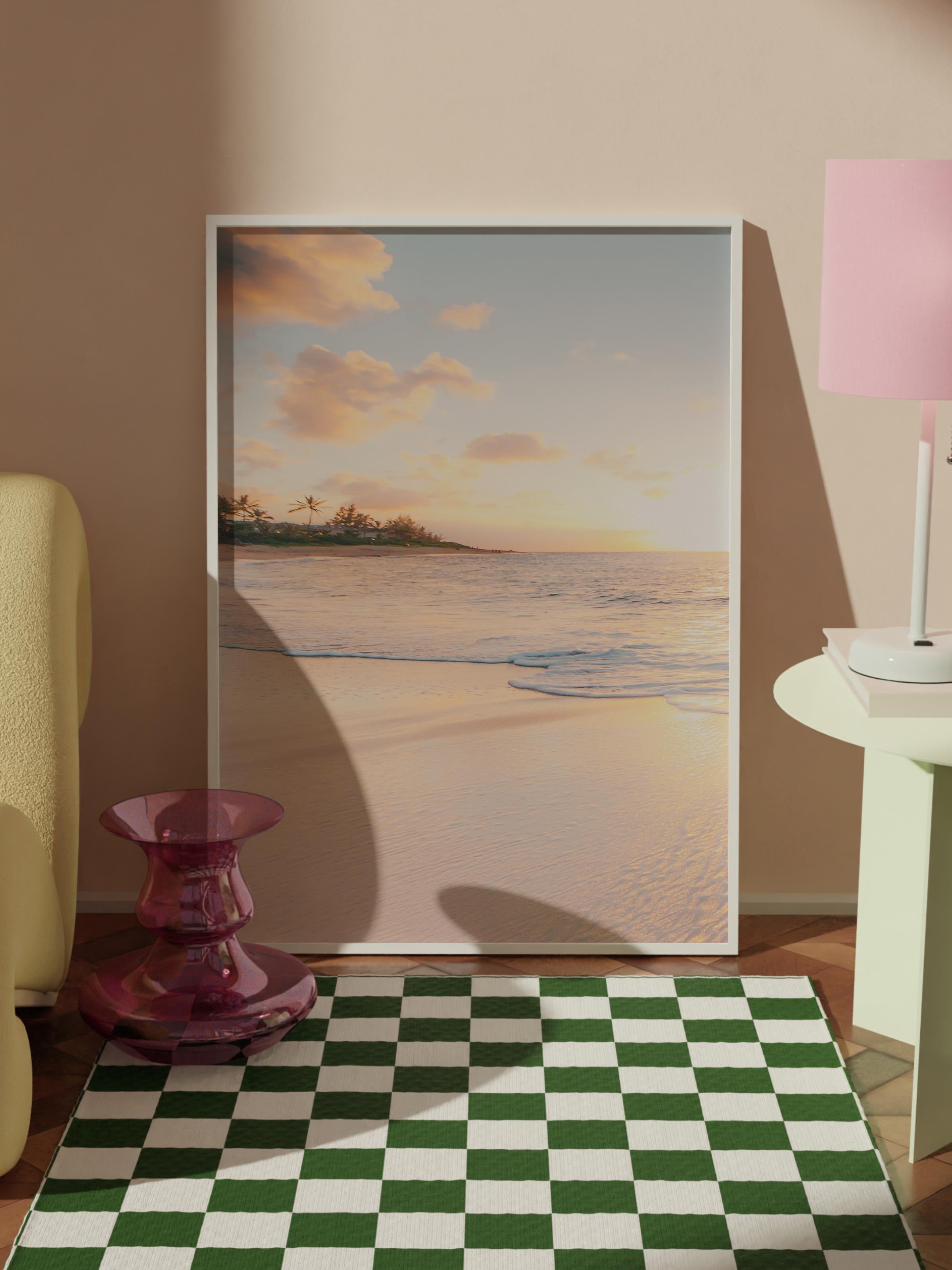 Çerçevesiz Poster, Yaz Temalı Tablo NO:101, Gün Batımı Plajı Fotoğrafı, Sarı Poster, Dikey