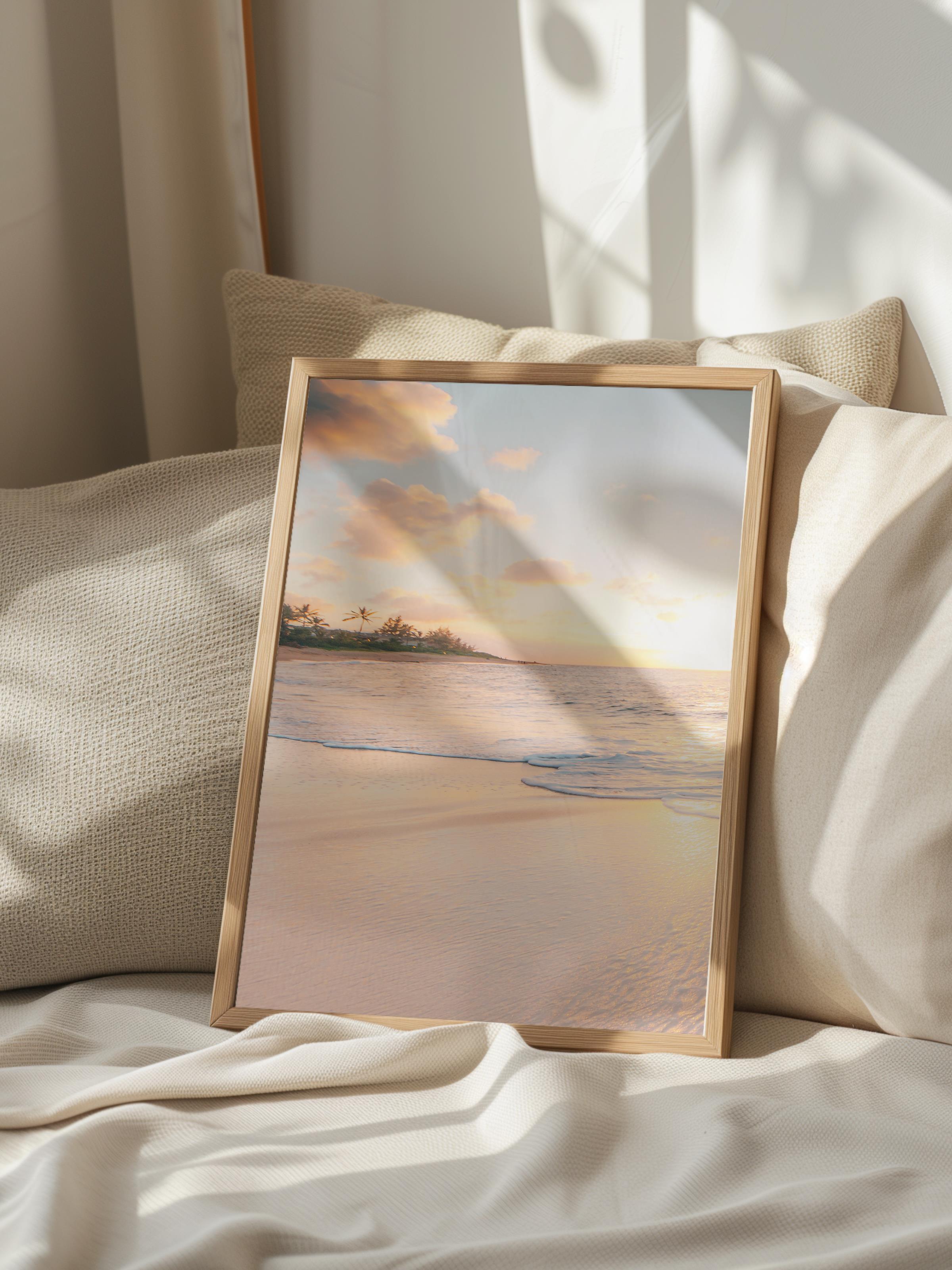 Çerçevesiz Poster, Yaz Temalı Tablo NO:101, Gün Batımı Plajı Fotoğrafı, Sarı Poster, Dikey